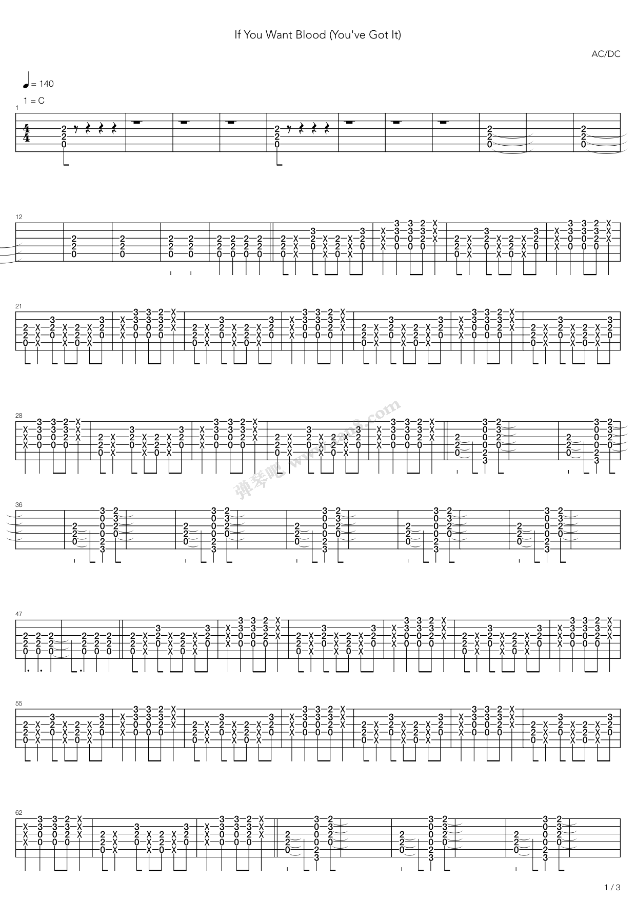 《If You Want Blood》吉他谱-C大调音乐网
