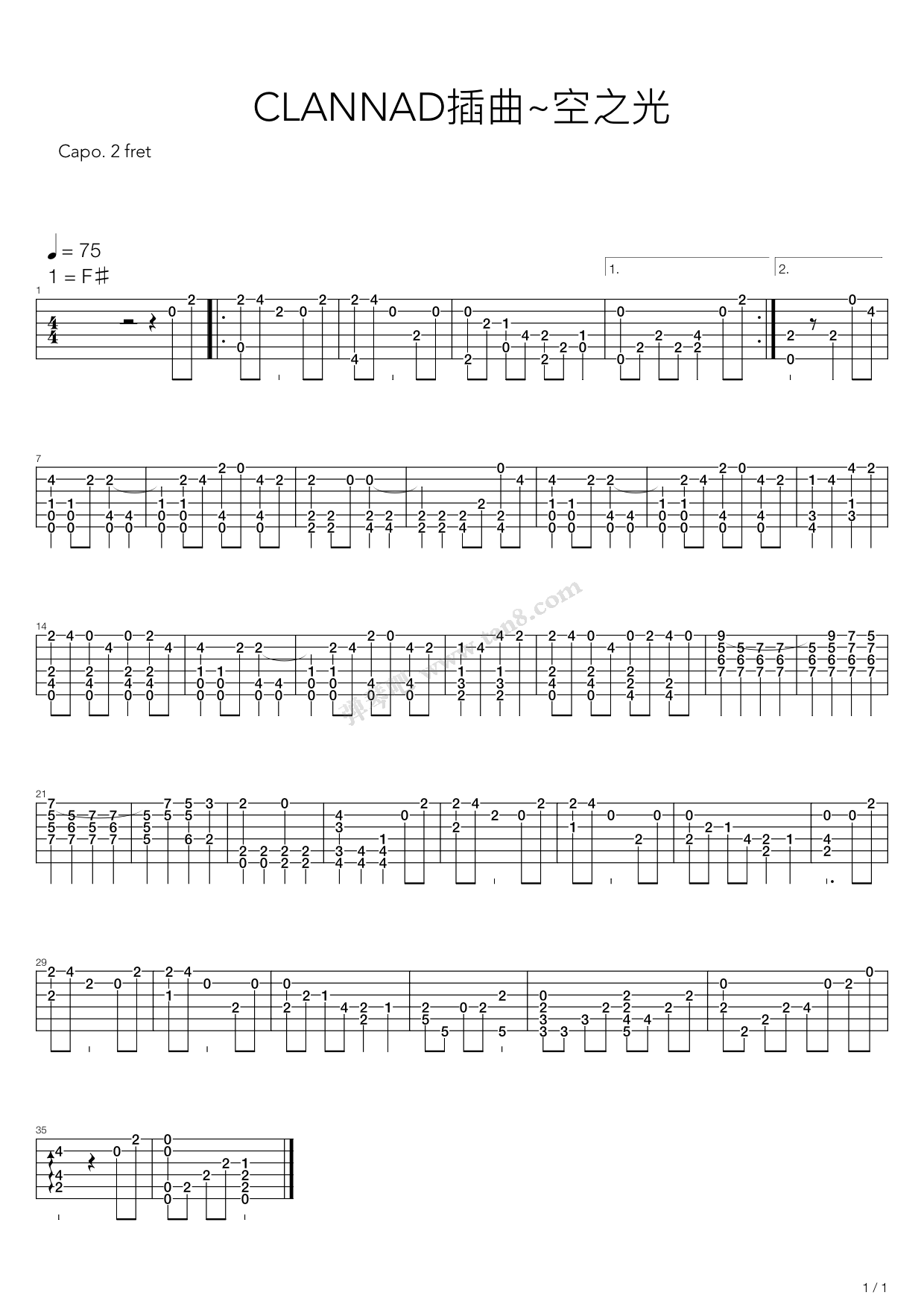 《CLANNAD - 插曲~空之光》吉他谱-C大调音乐网