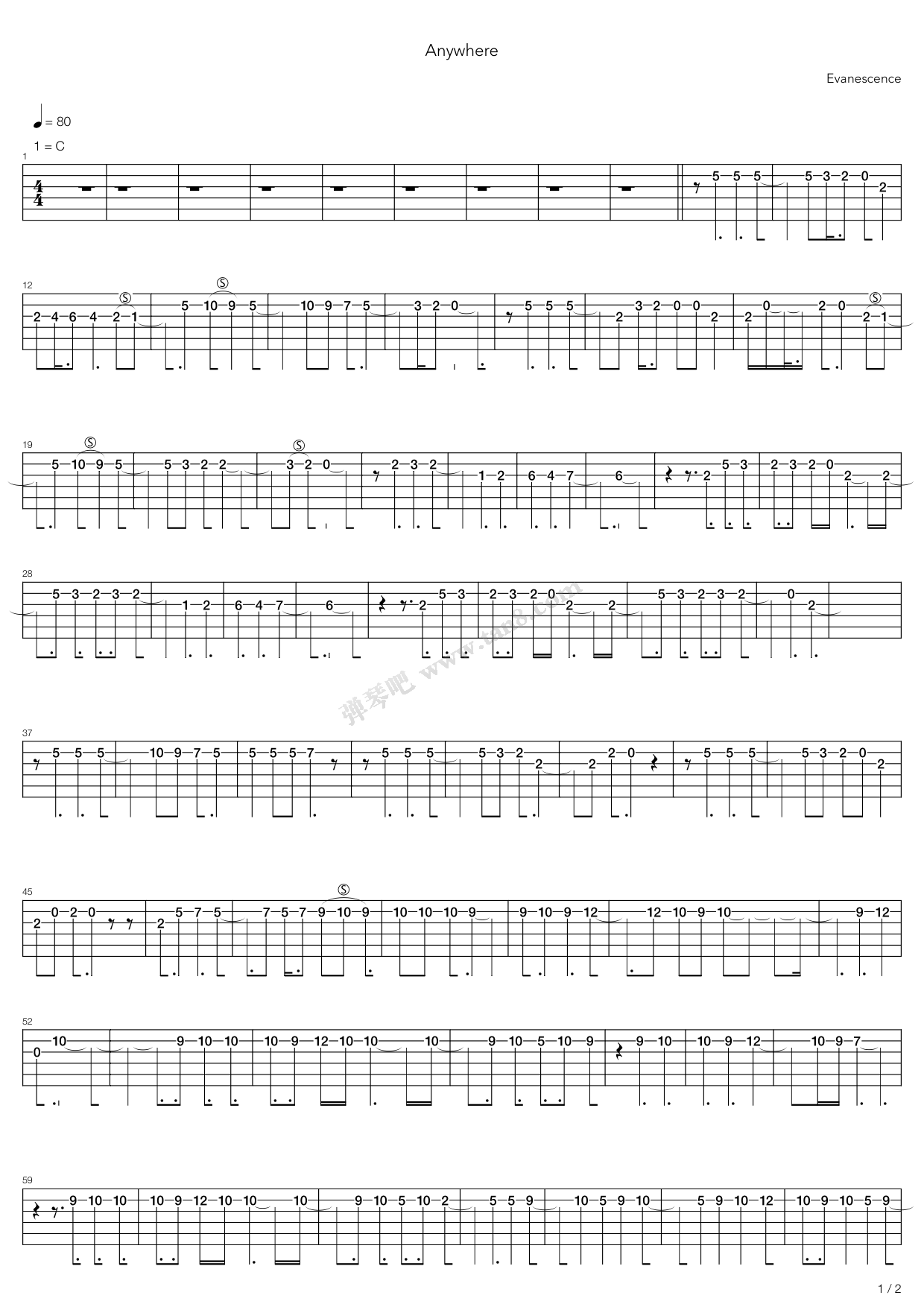 《Anywhere》吉他谱-C大调音乐网