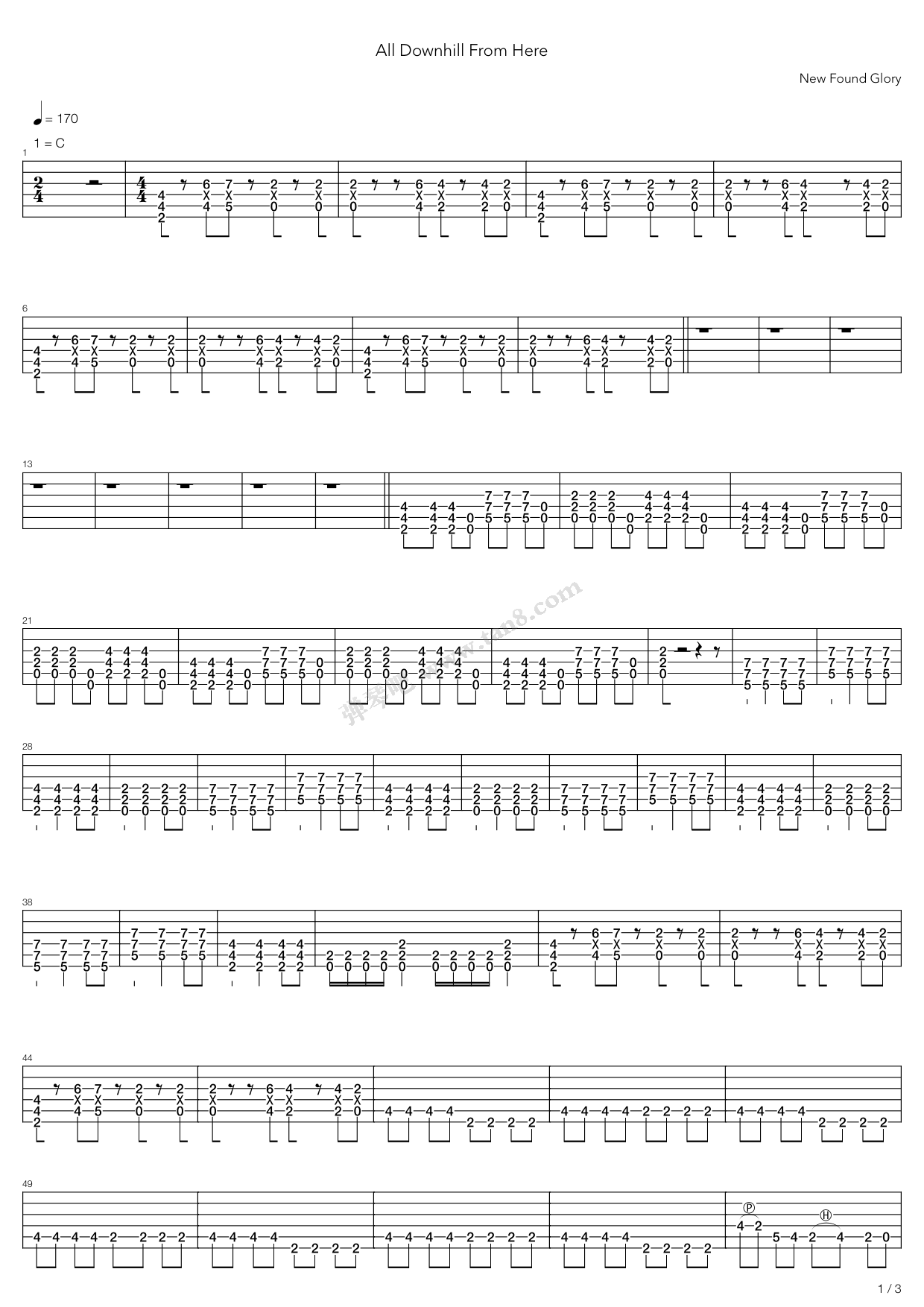 《All Downhill From Here》吉他谱-C大调音乐网