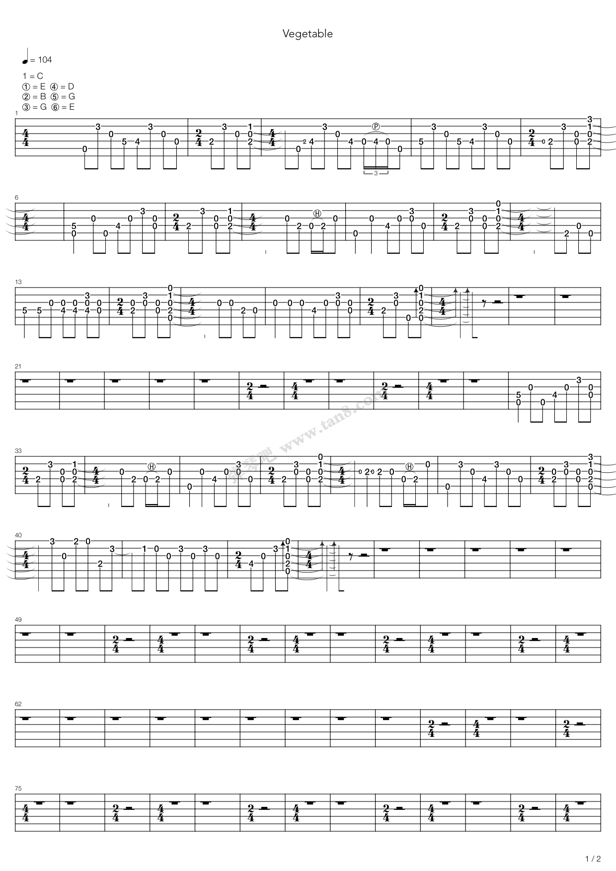 《Vegetable》吉他谱-C大调音乐网