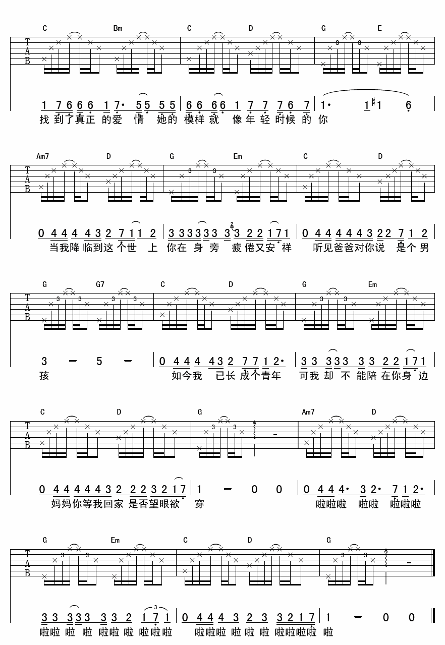 钟立风 今天是你的生日妈妈吉他谱-C大调音乐网