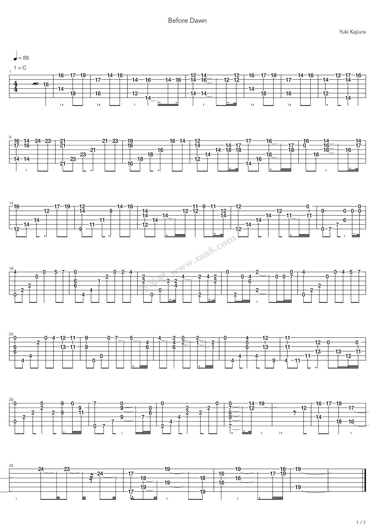 《Before Dawn》吉他谱-C大调音乐网