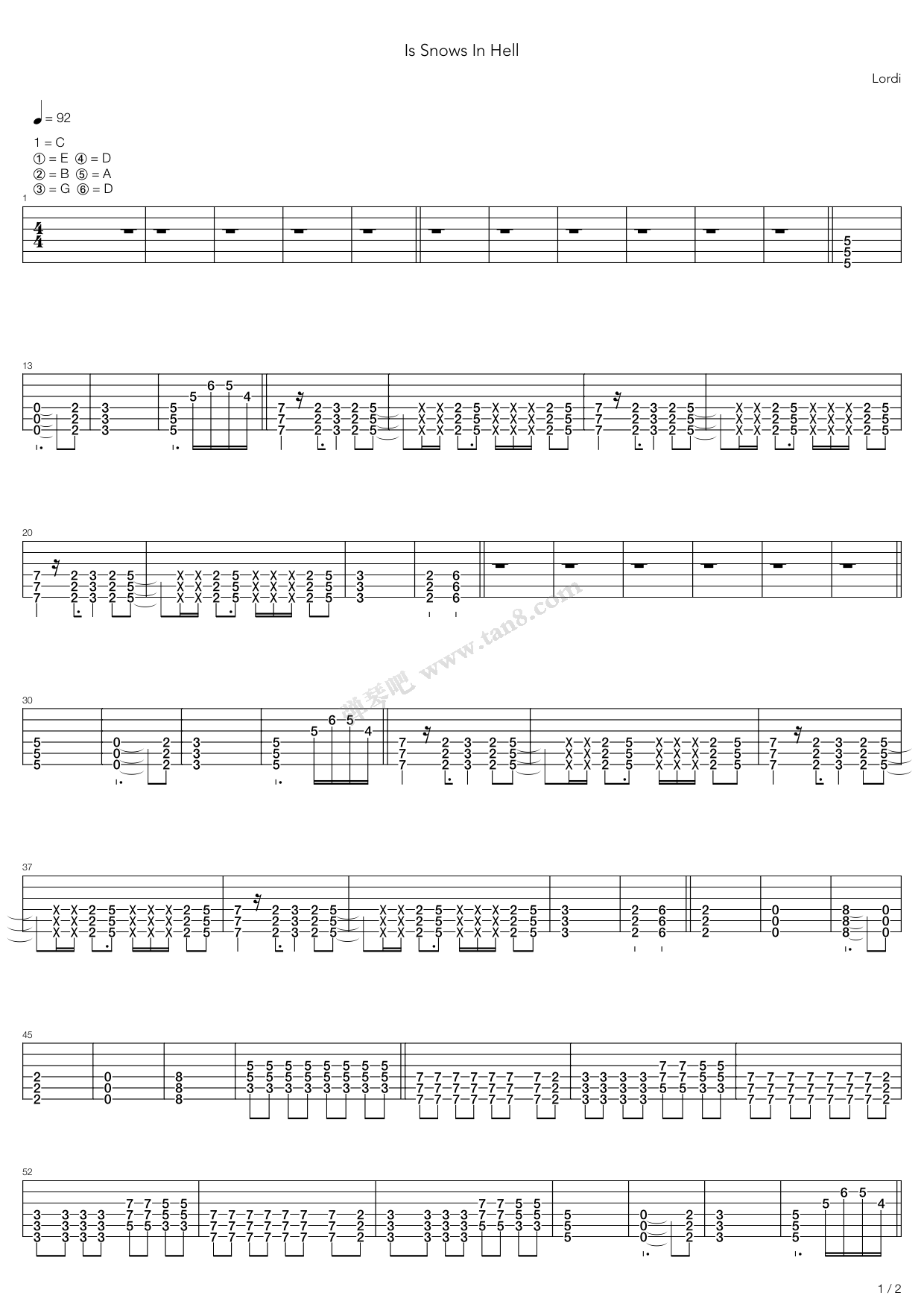 《It Snows In Hell》吉他谱-C大调音乐网