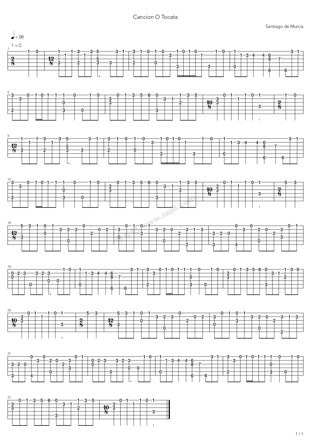 《Cancion O Tocata》吉他谱-C大调音乐网