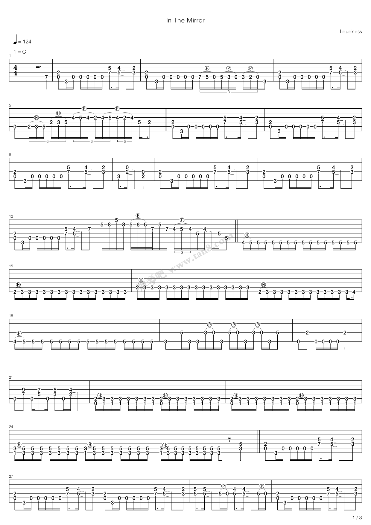 《In The Mirror》吉他谱-C大调音乐网