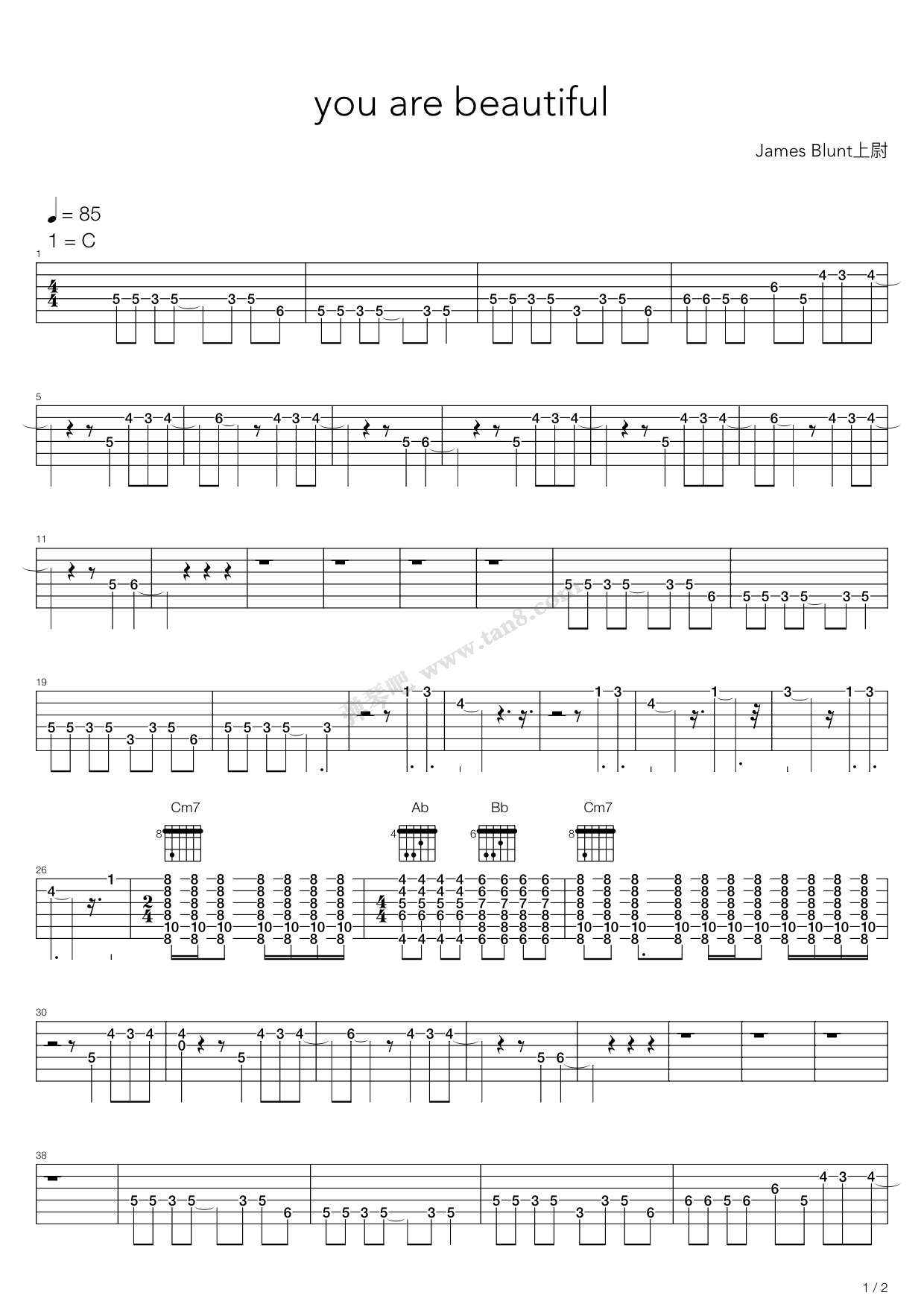 《You're Beautiful》吉他谱-C大调音乐网