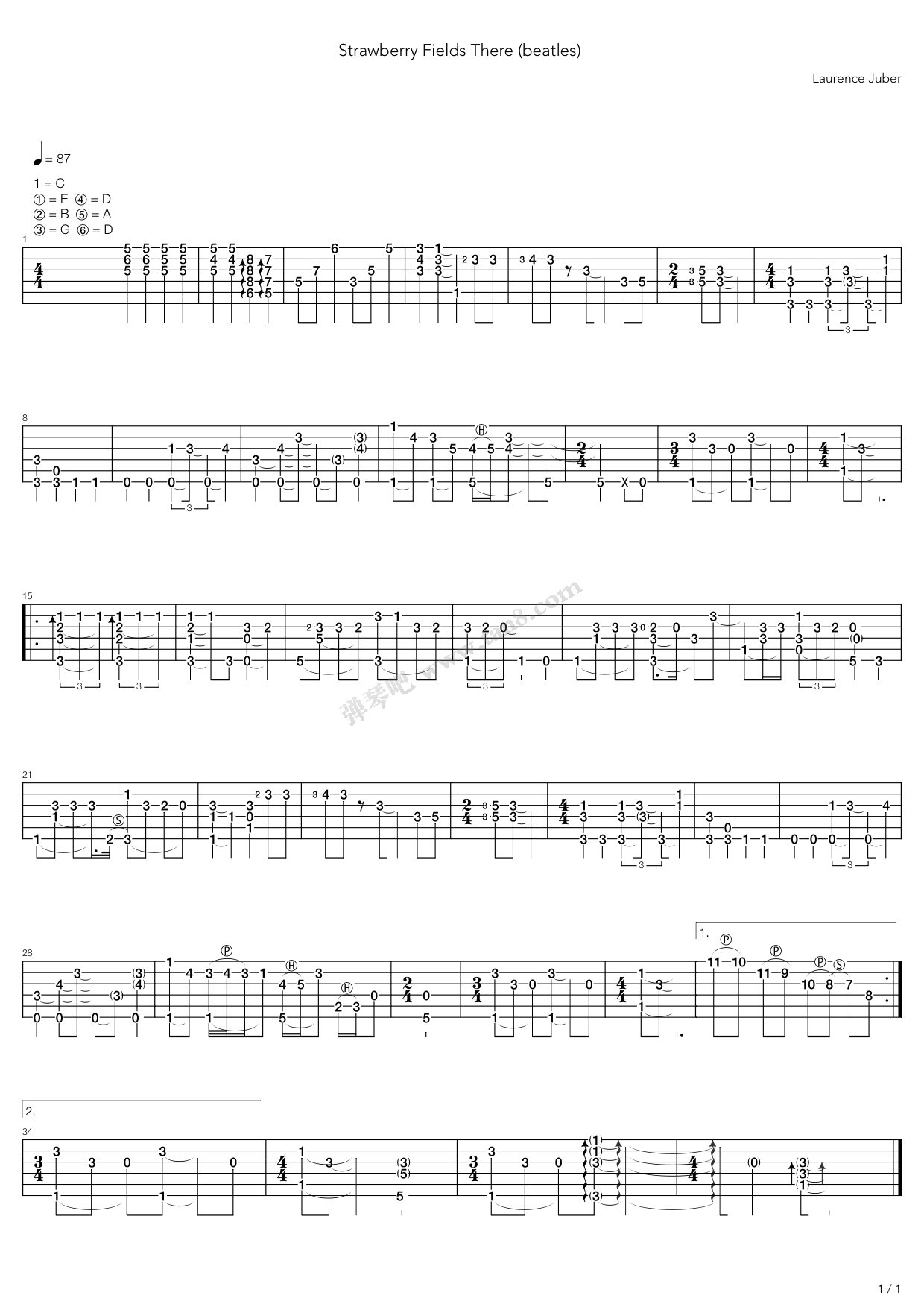 《Strawberry Fields Forever》吉他谱-C大调音乐网