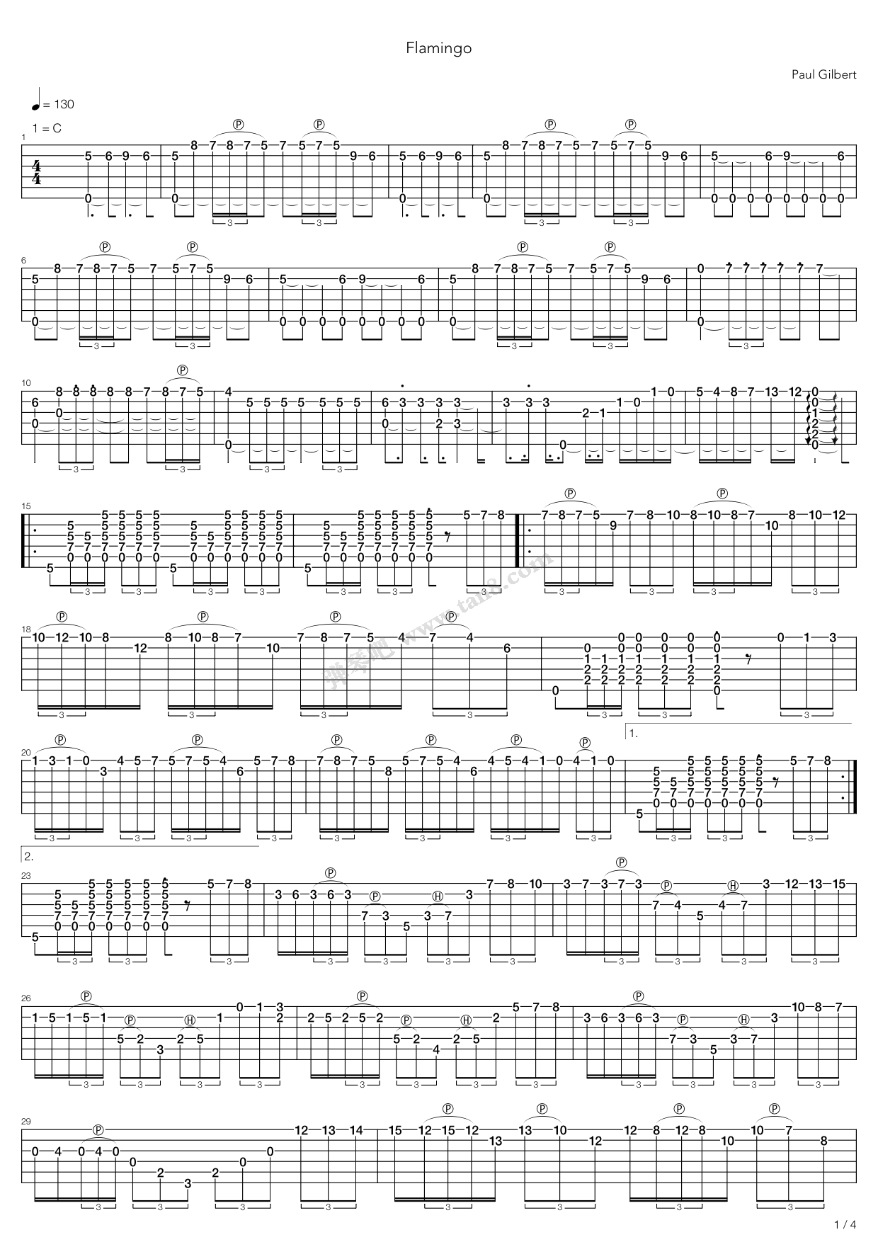 《Flamingo》吉他谱-C大调音乐网