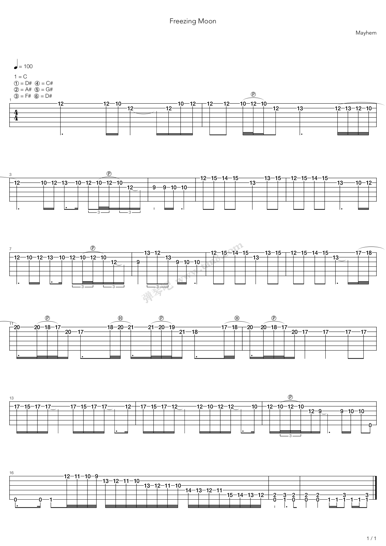 《Freezing Moon》吉他谱-C大调音乐网