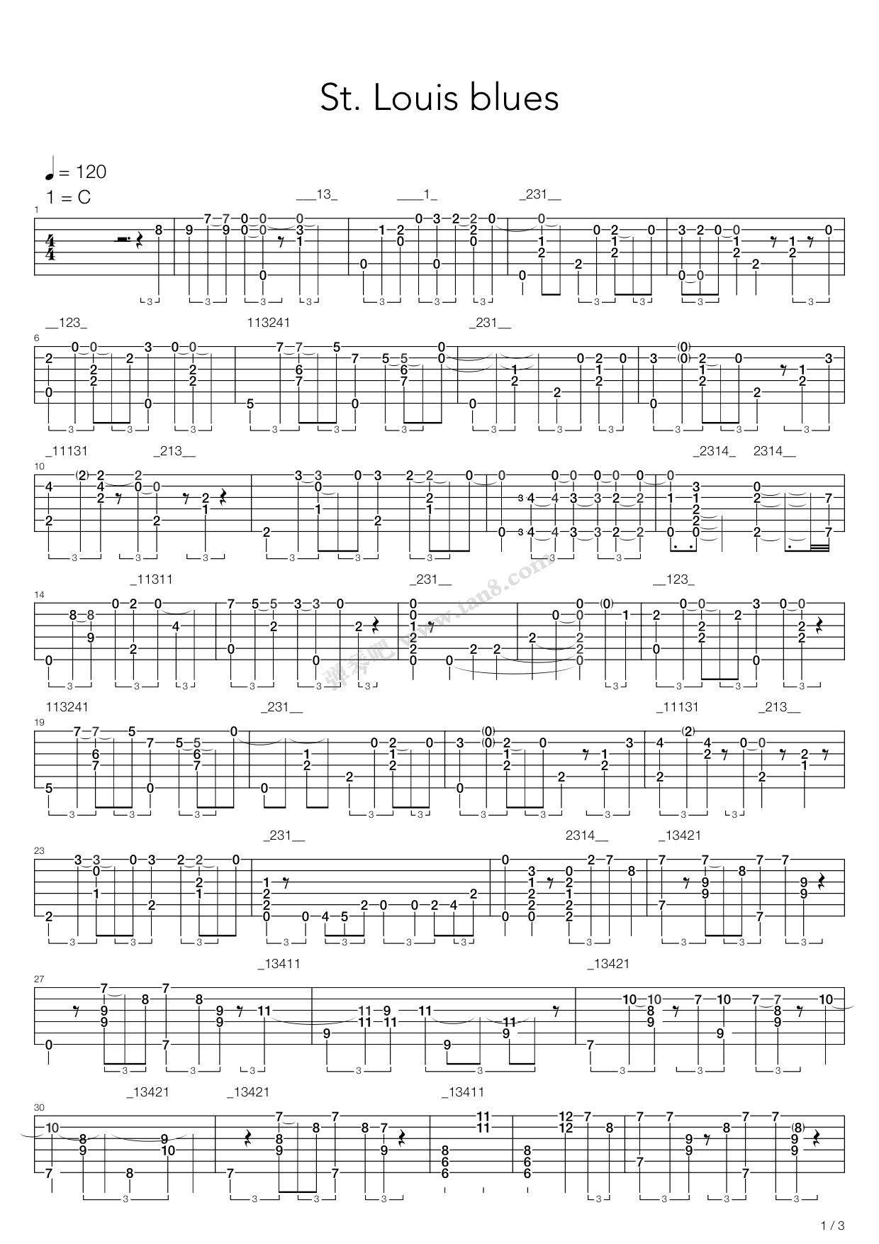 《St.Louis Blues》吉他谱-C大调音乐网
