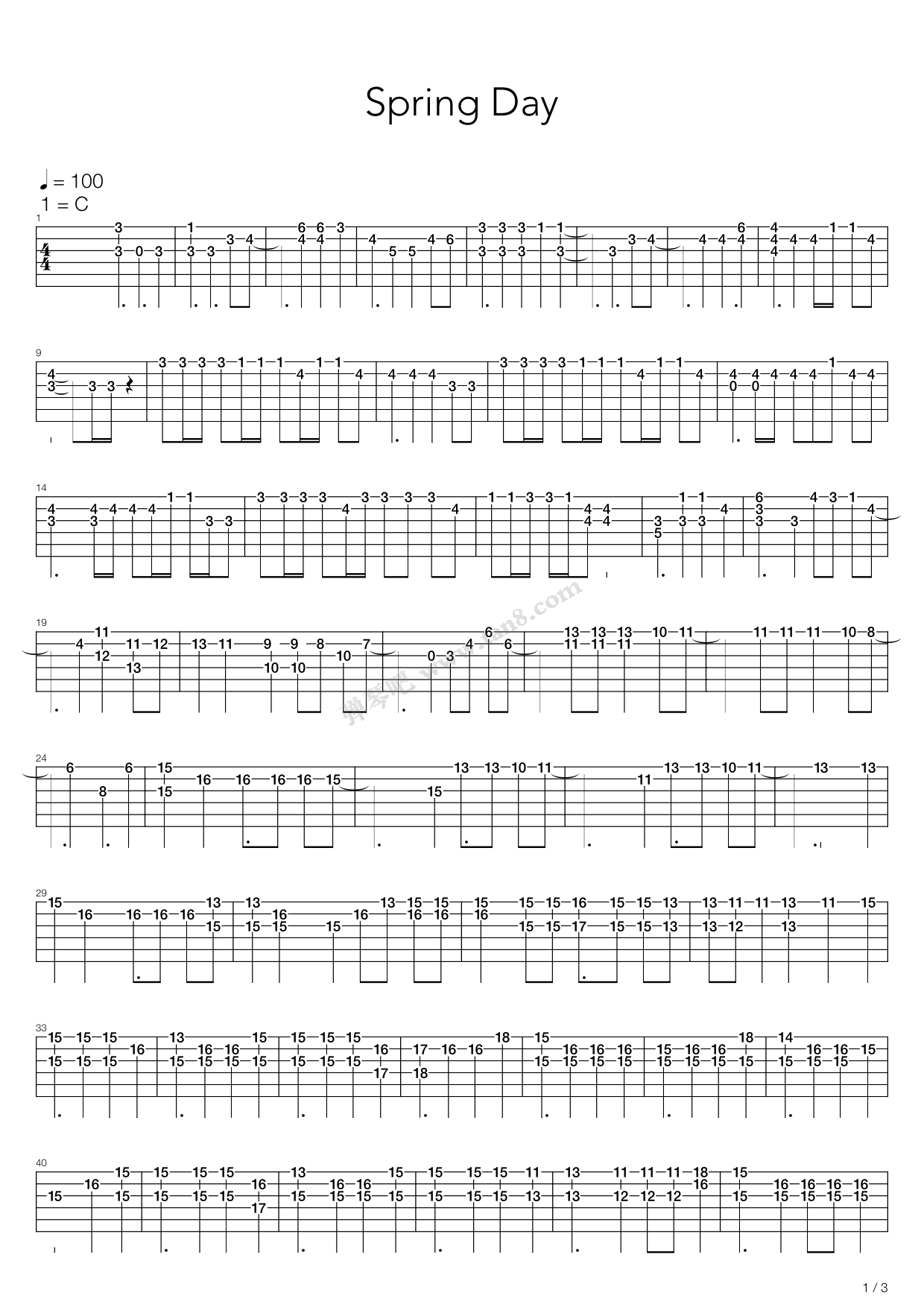 《Spring Day》吉他谱-C大调音乐网