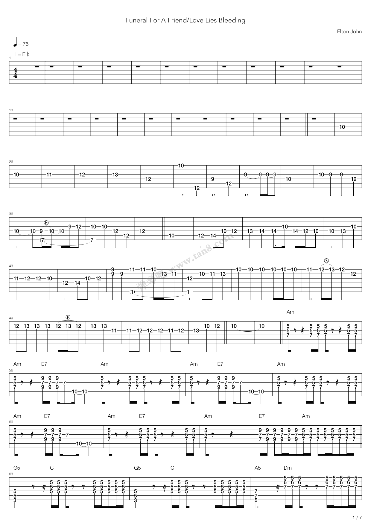 《Funeral For A Friend Love Lies Bleeding》吉他谱-C大调音乐网