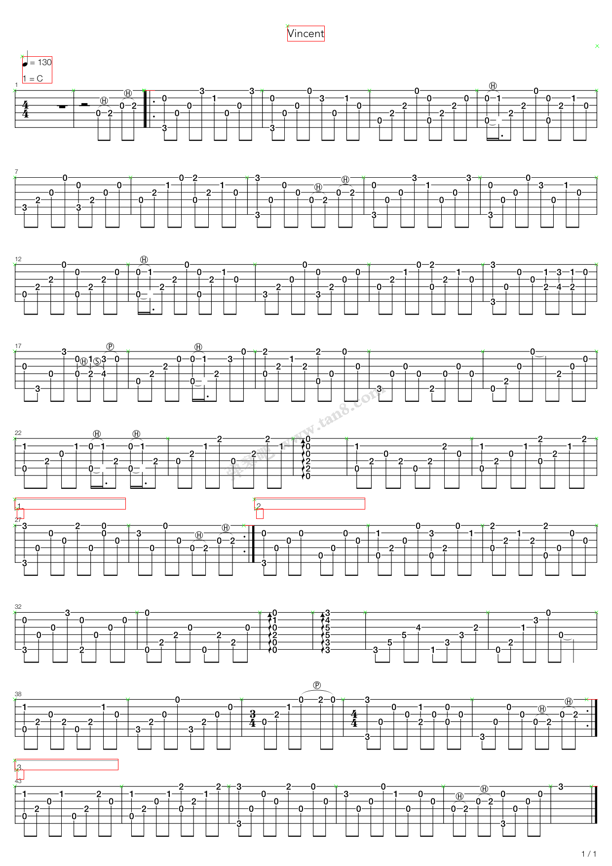 《Vincent》吉他谱-C大调音乐网