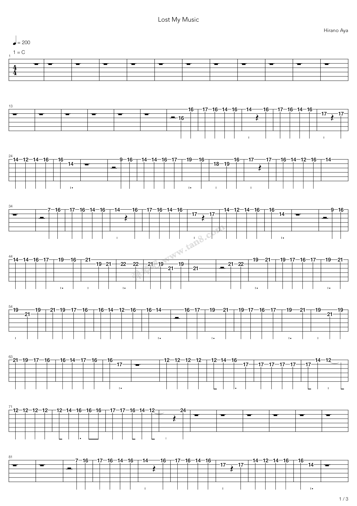 《Lost My Music》吉他谱-C大调音乐网
