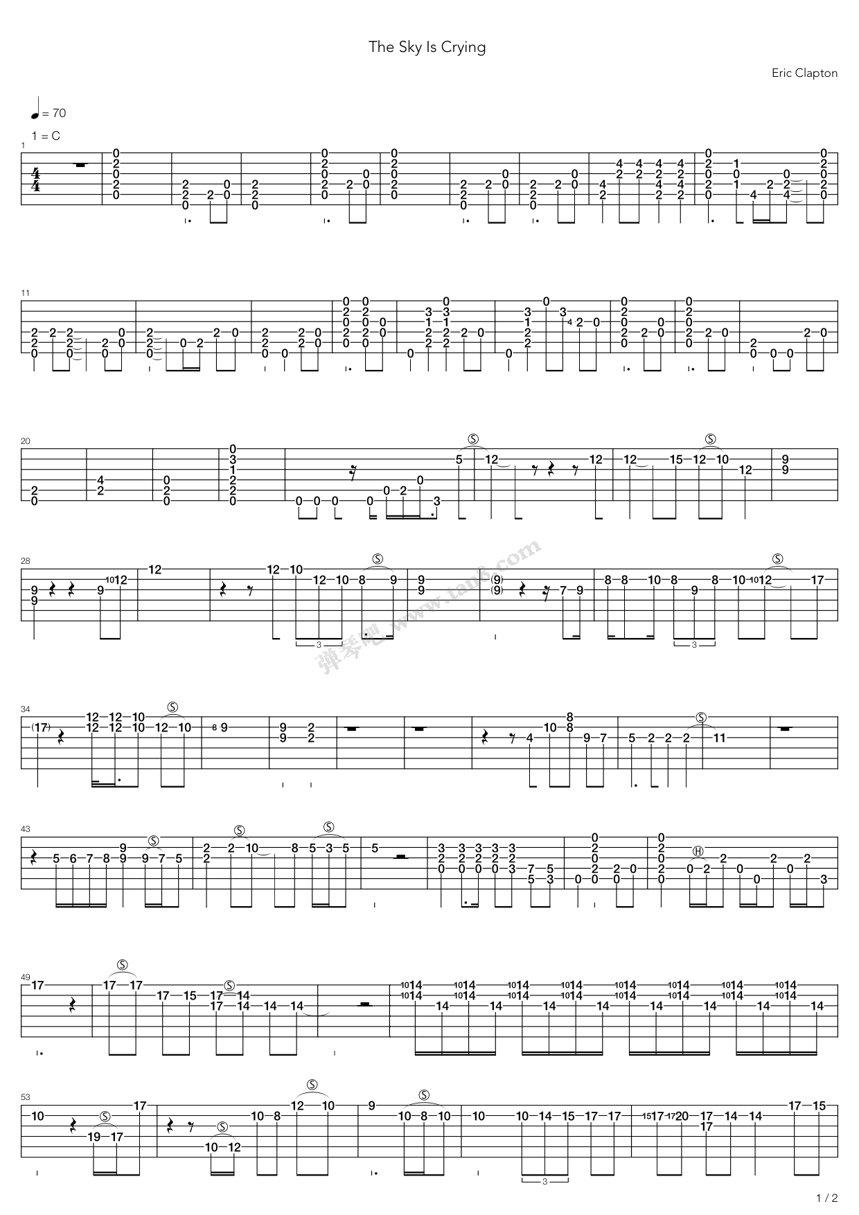 《The Sky Is Crying》吉他谱-C大调音乐网