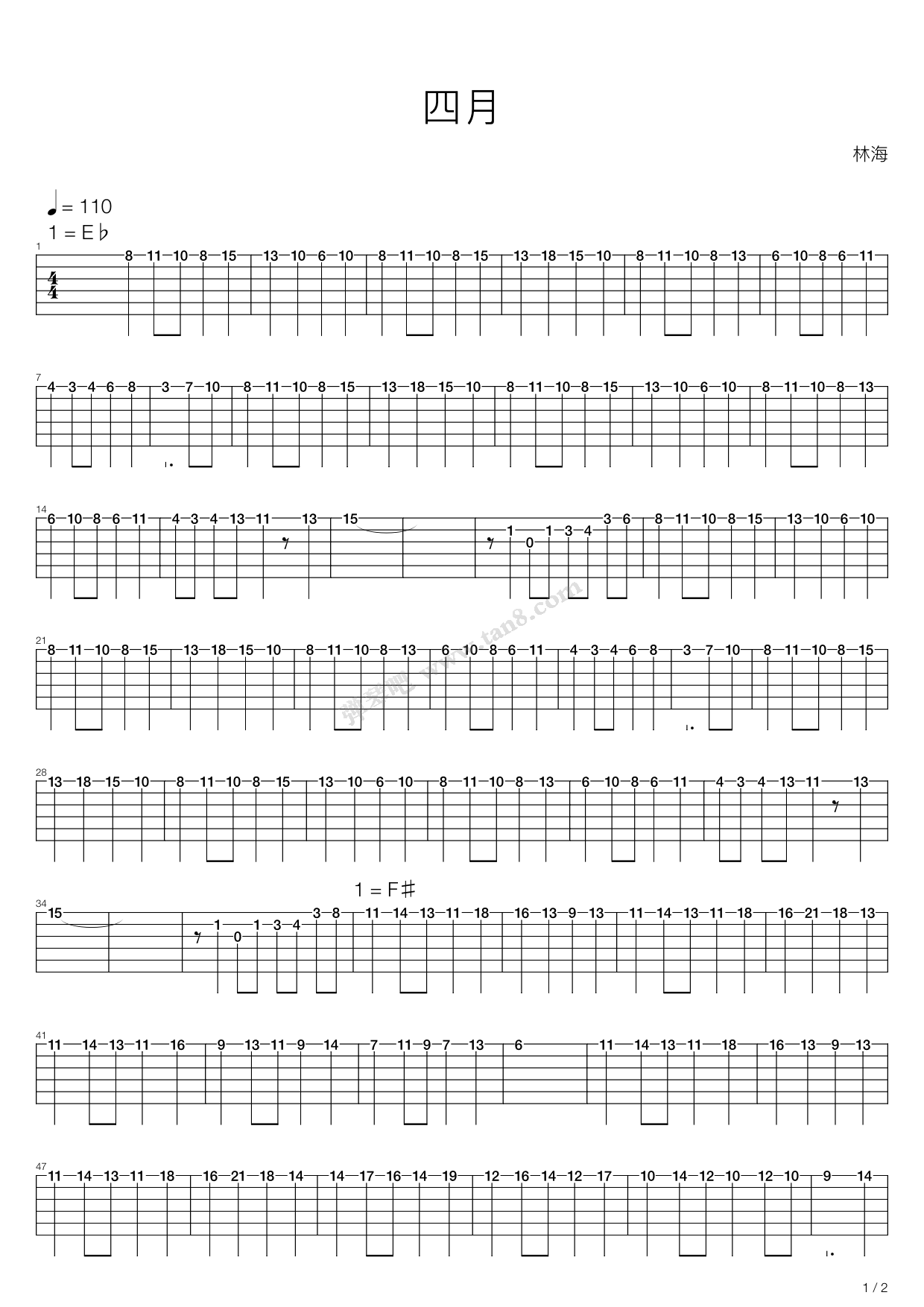 《四月》吉他谱-C大调音乐网