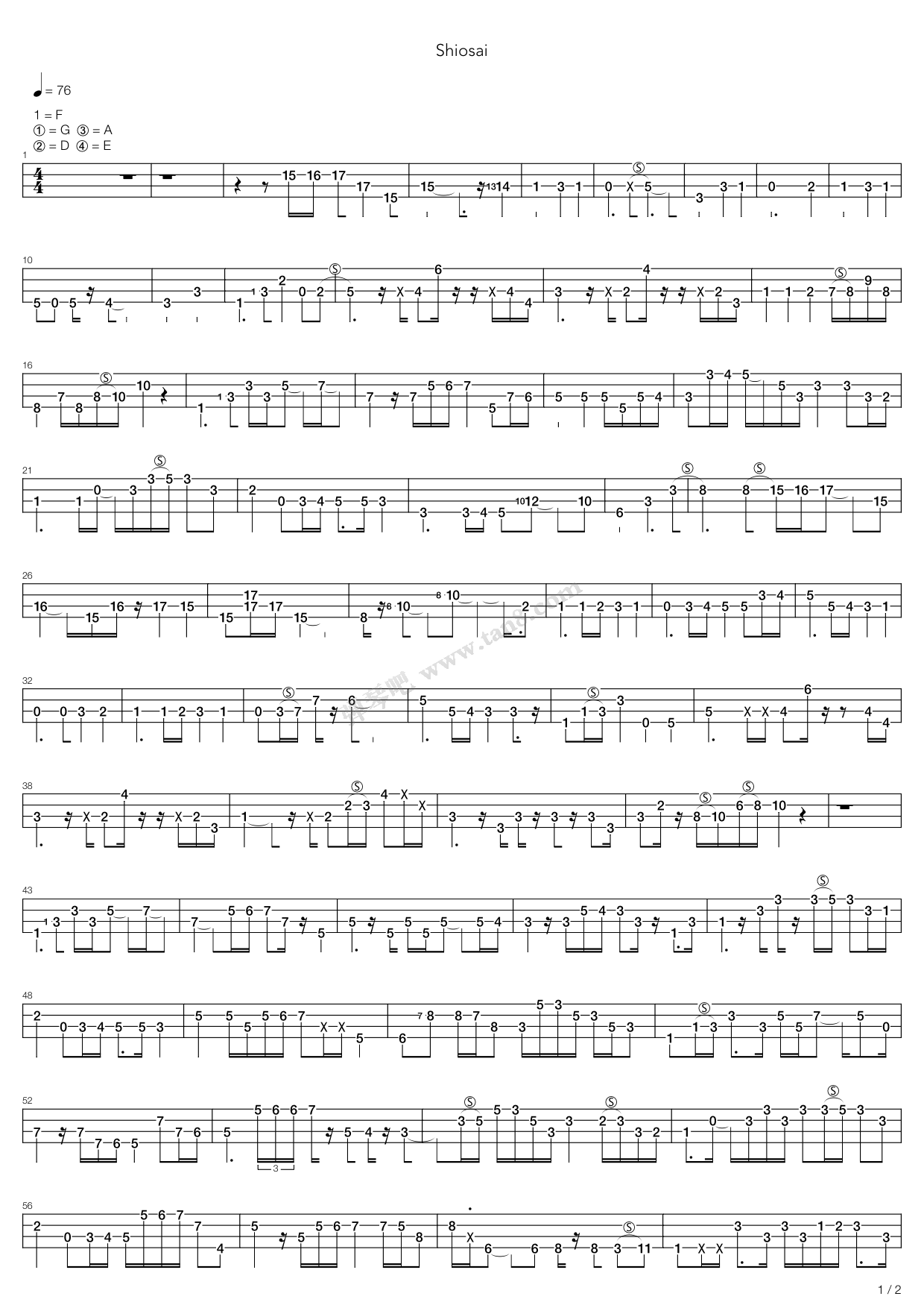 《Shiosai》吉他谱-C大调音乐网