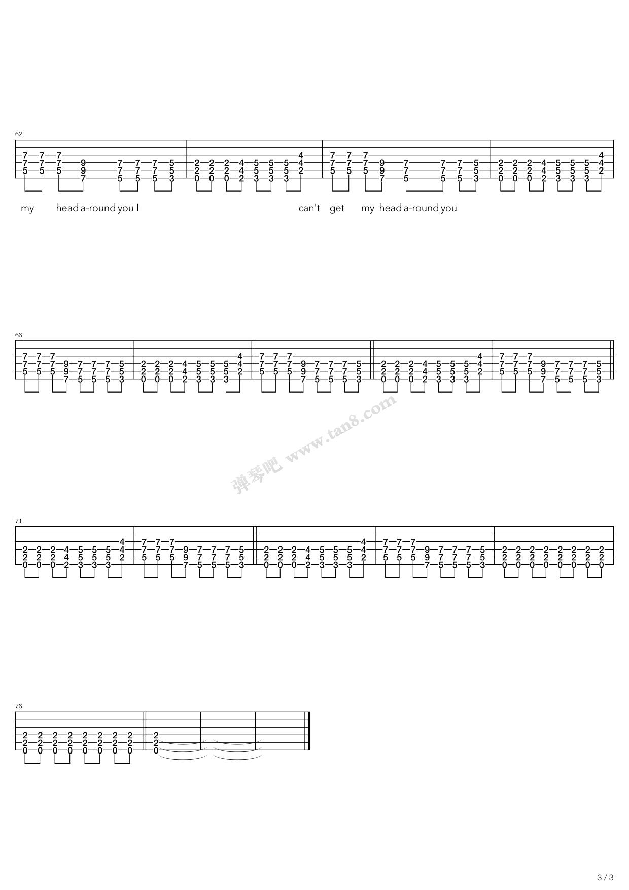《Cant Get My Head Around You》吉他谱-C大调音乐网