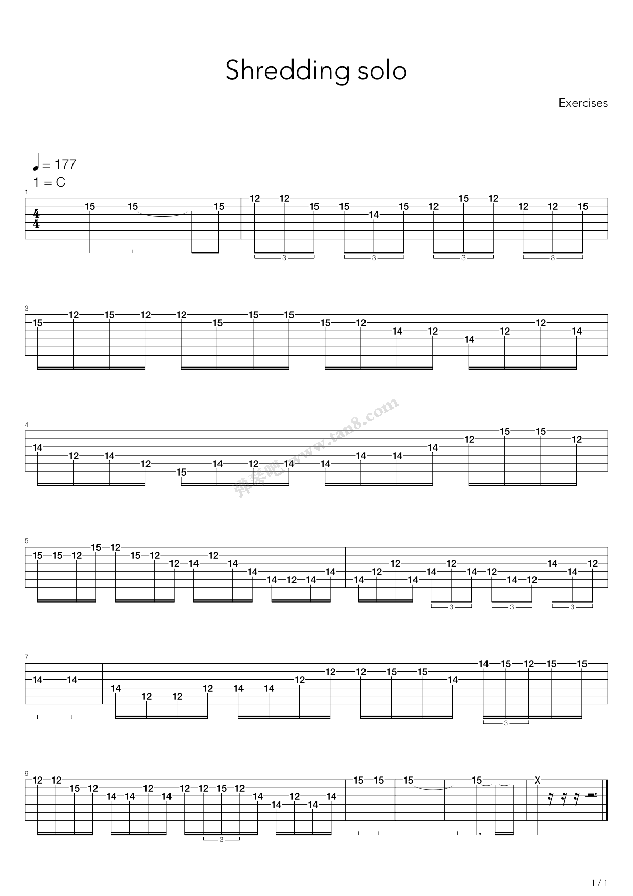 《速弹练习(Shred) - Shredding》吉他谱-C大调音乐网