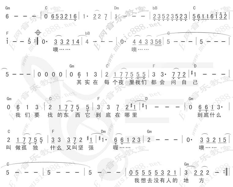 《Nopeople没有人的地方（简谱+吉他和弦）》吉他谱-C大调音乐网