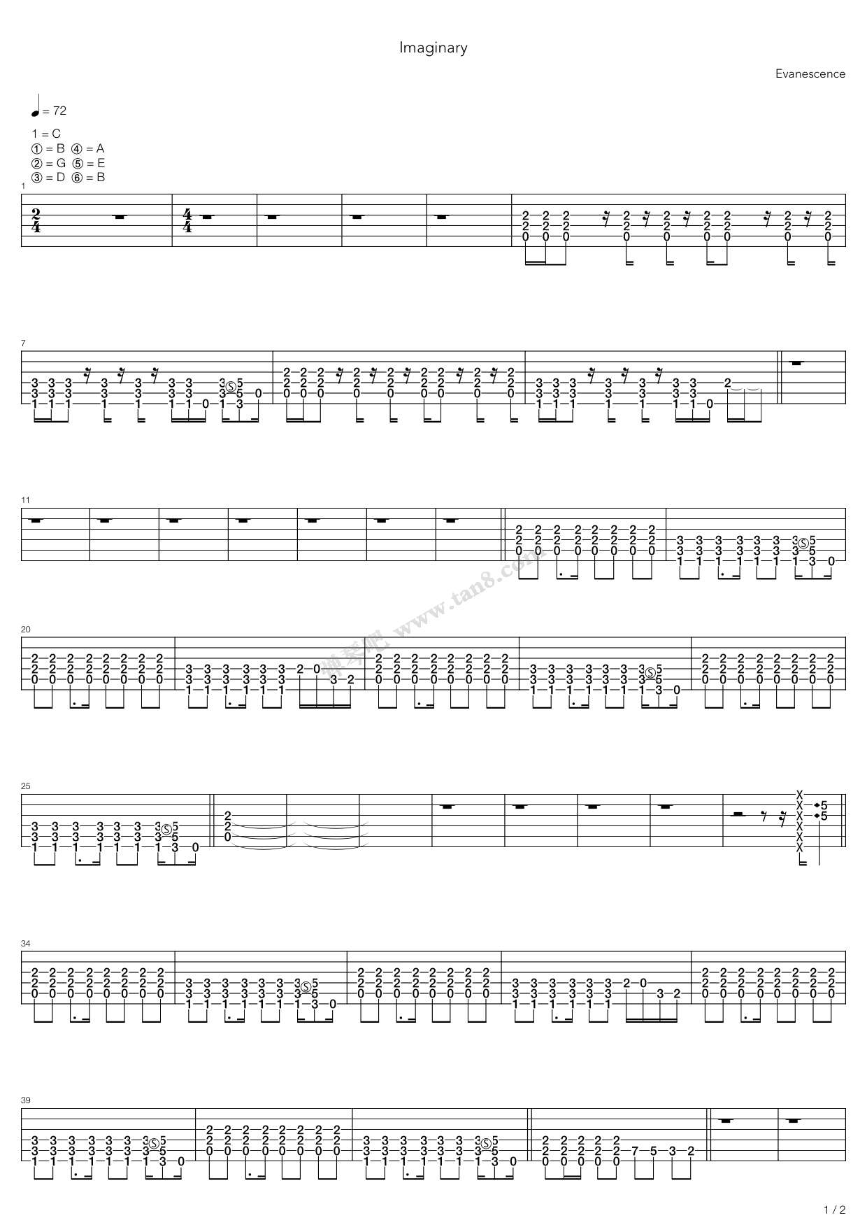 《Imaginary》吉他谱-C大调音乐网