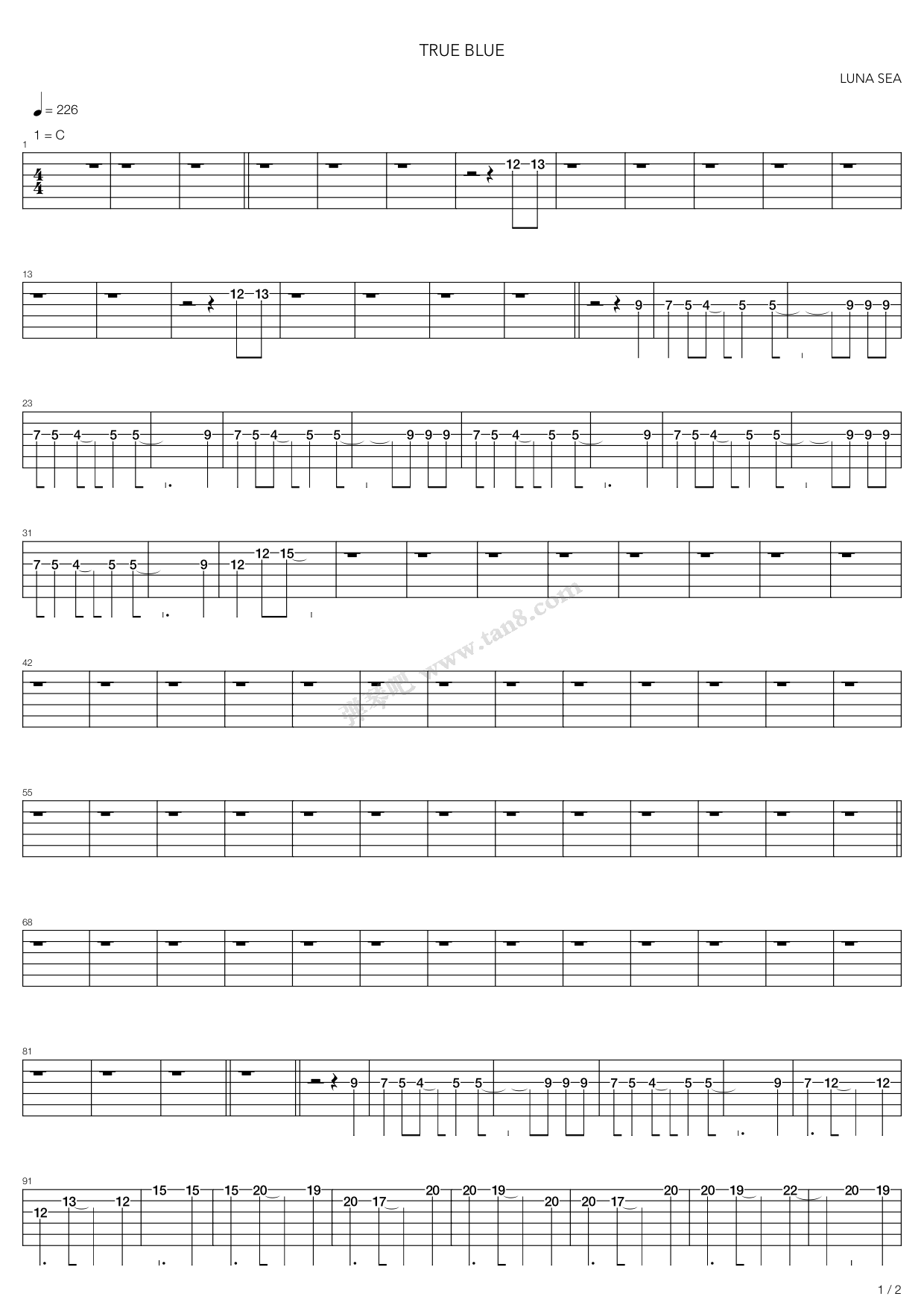 《True Blue》吉他谱-C大调音乐网