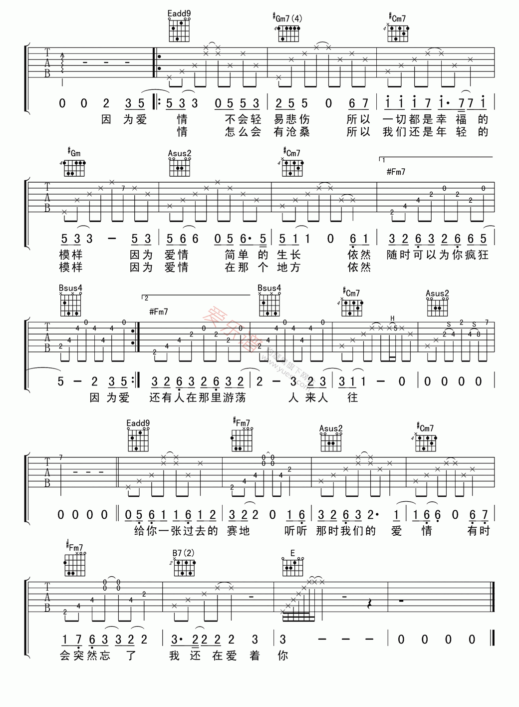 《陈奕迅、王菲《因为爱情(高清版)》》吉他谱-C大调音乐网