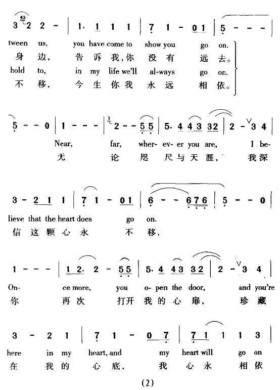 《[美] 我心永恒（中英文对照）》吉他谱-C大调音乐网