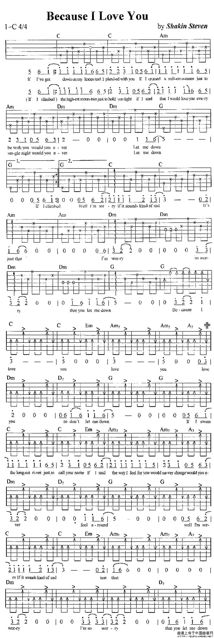 《Shakin/Stevens《Because I Love You》吉他谱/六线谱》吉他谱-C大调音乐网