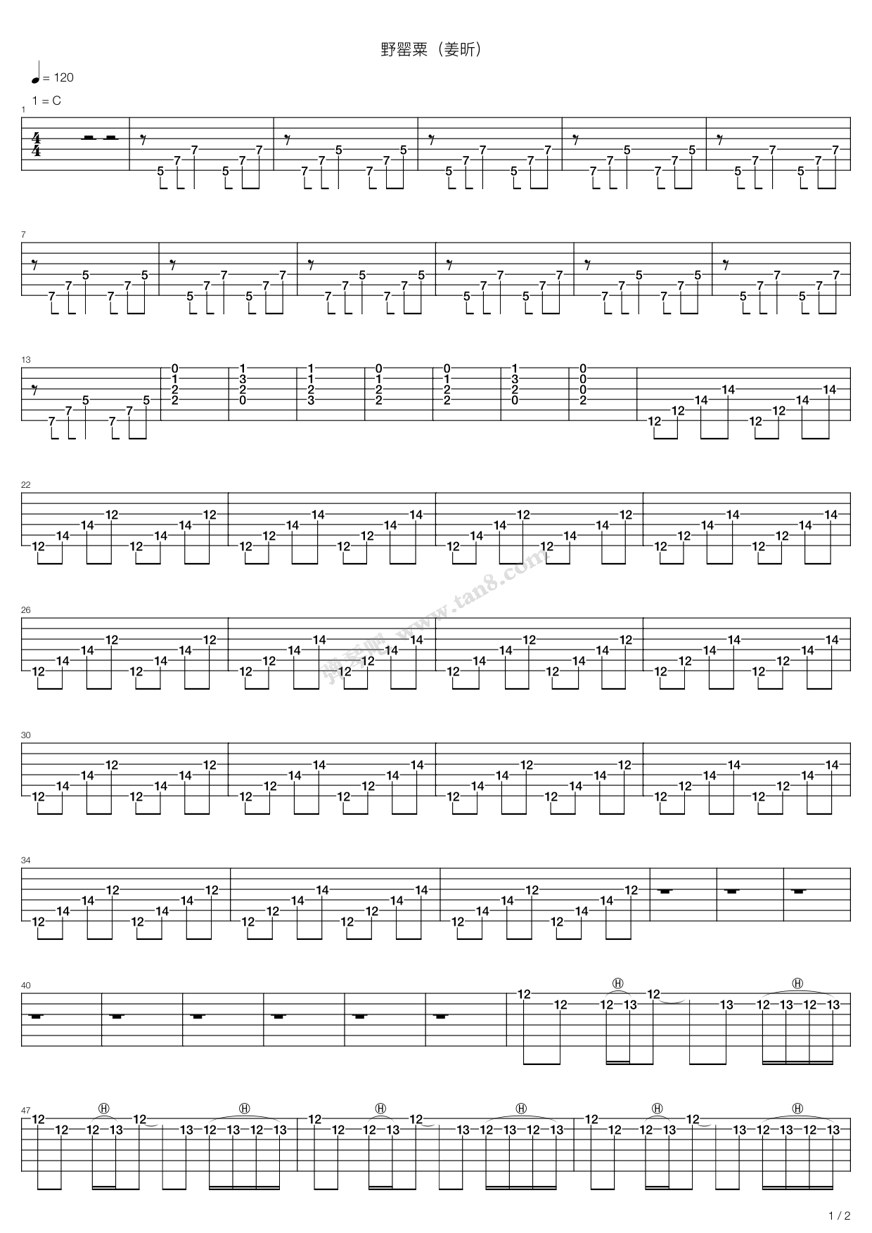 《野罂粟》吉他谱-C大调音乐网