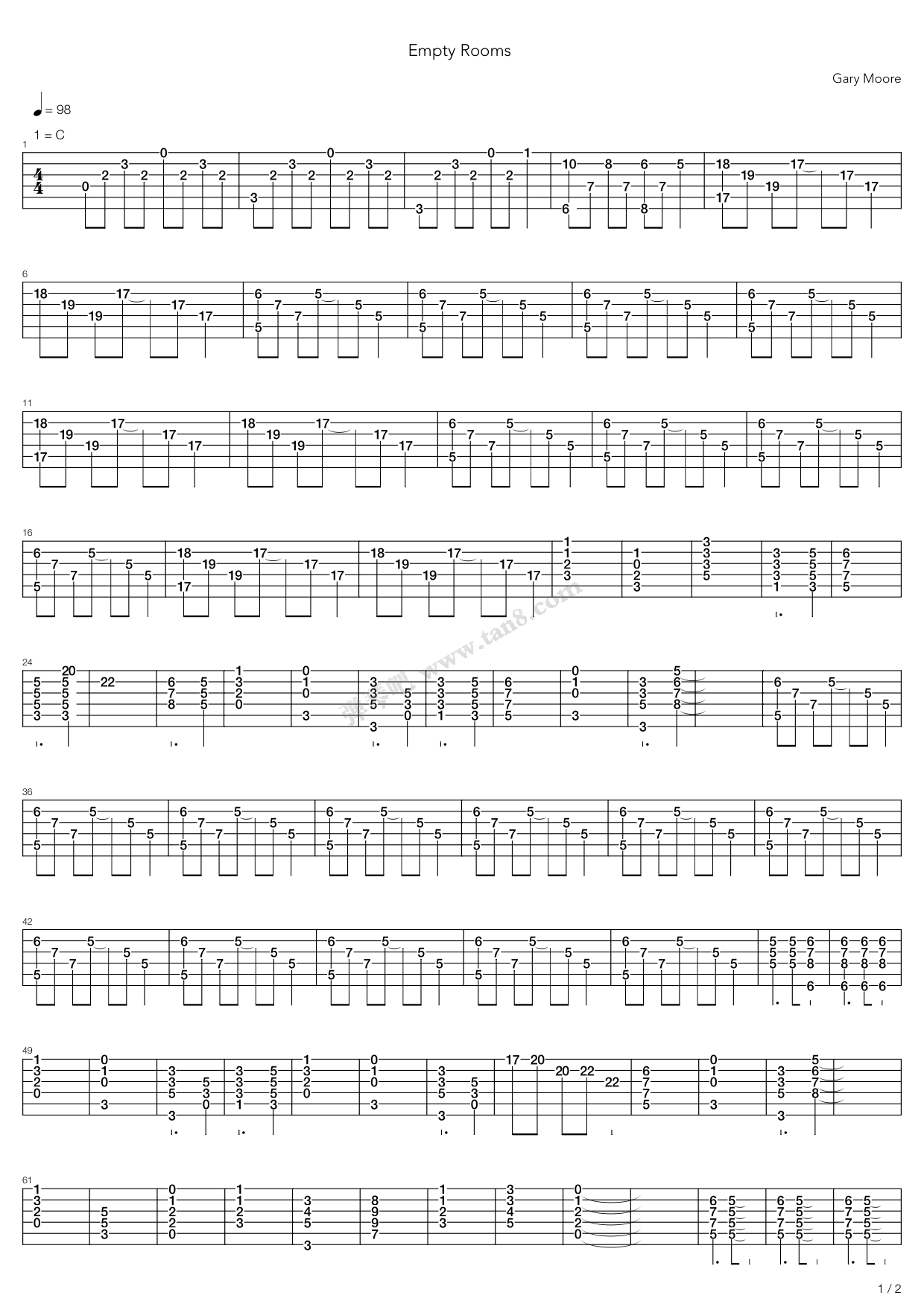 《Empty Rooms》吉他谱-C大调音乐网