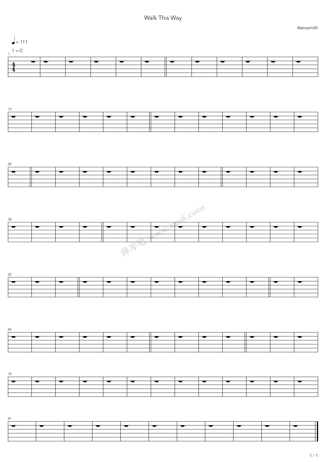 《Walk This Way》吉他谱-C大调音乐网