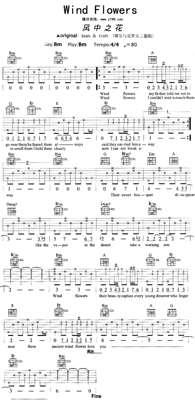 《Wind Flowers》吉他谱-C大调音乐网