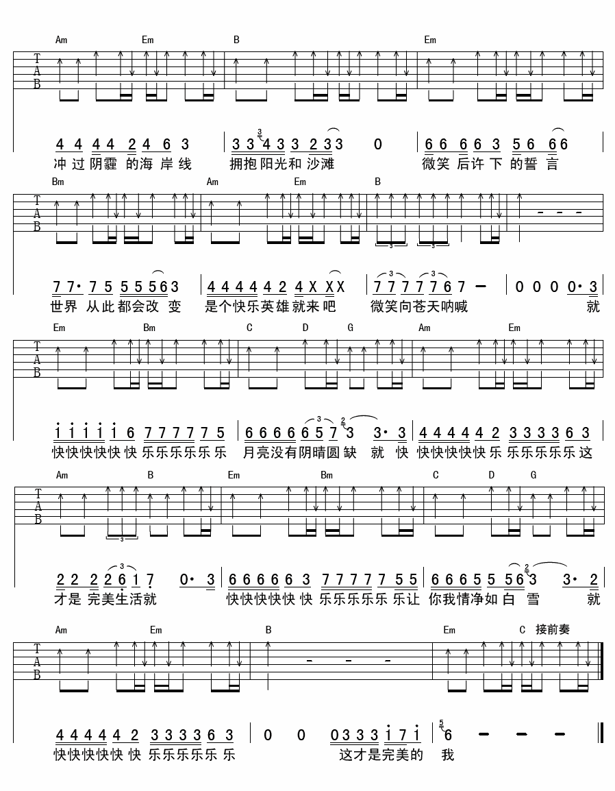 汤潮 微笑的力量吉他谱-C大调音乐网