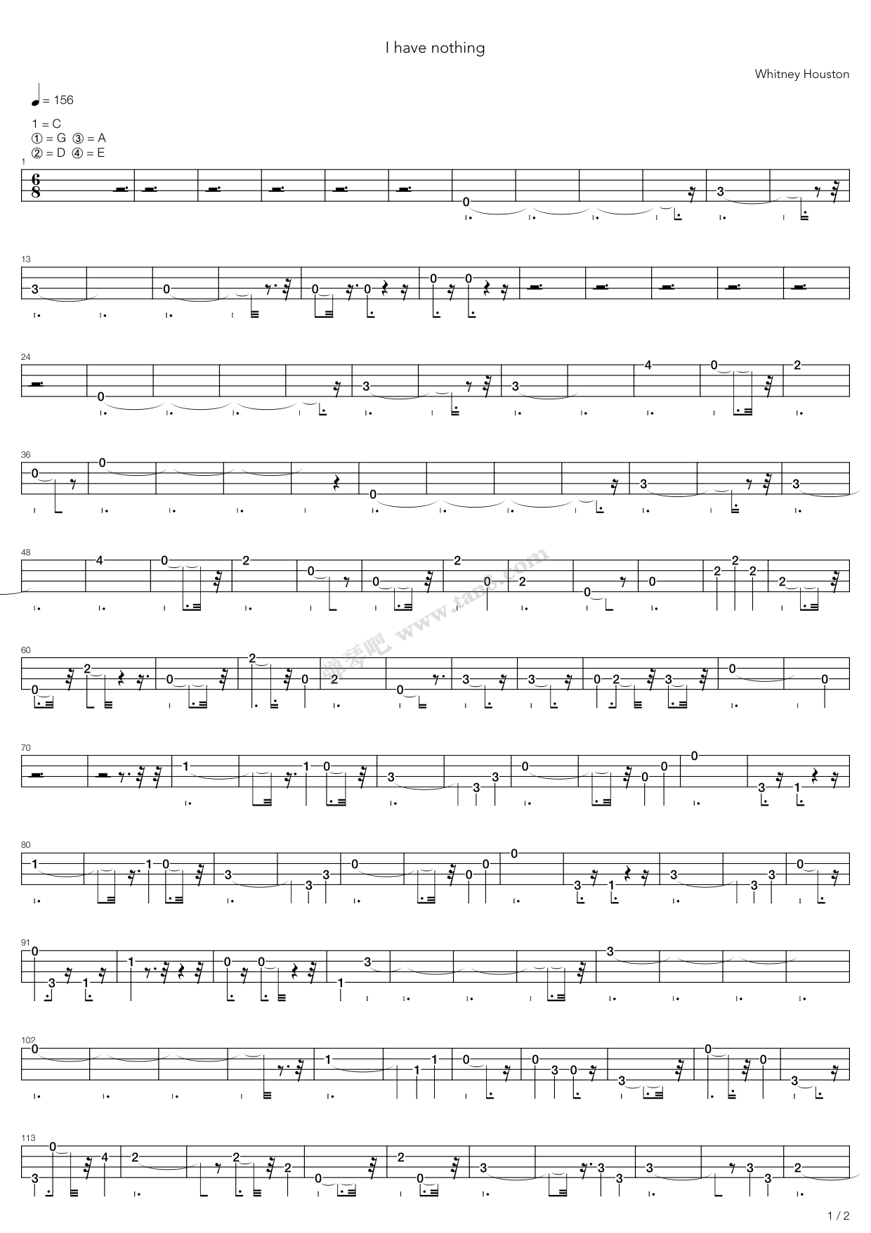 《I Have Nothing》吉他谱-C大调音乐网