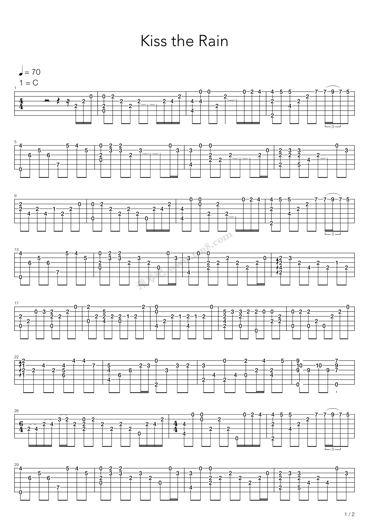 《雨的印记(Kiss The Rain)》吉他谱-C大调音乐网