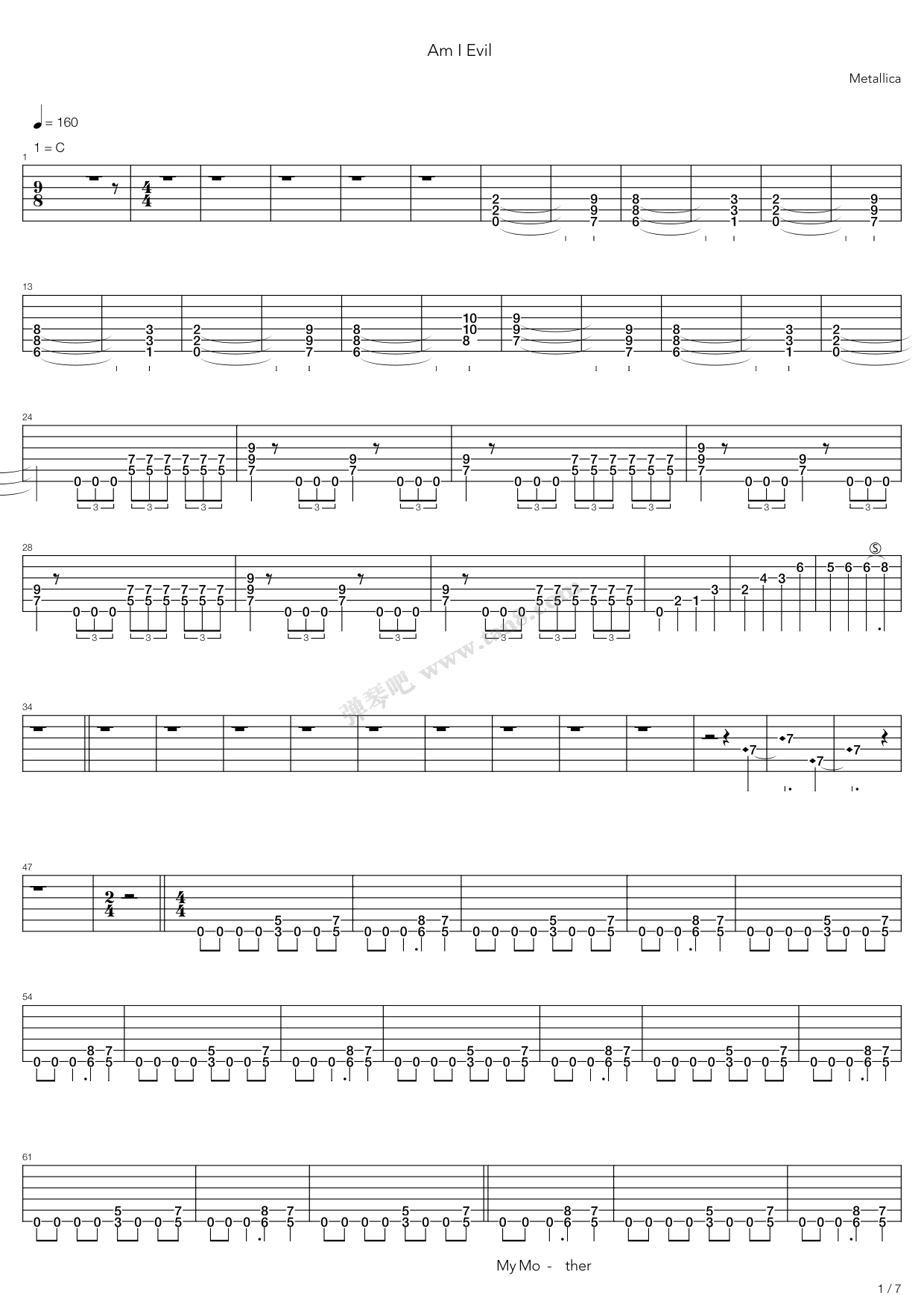 《Am I Evil》吉他谱-C大调音乐网