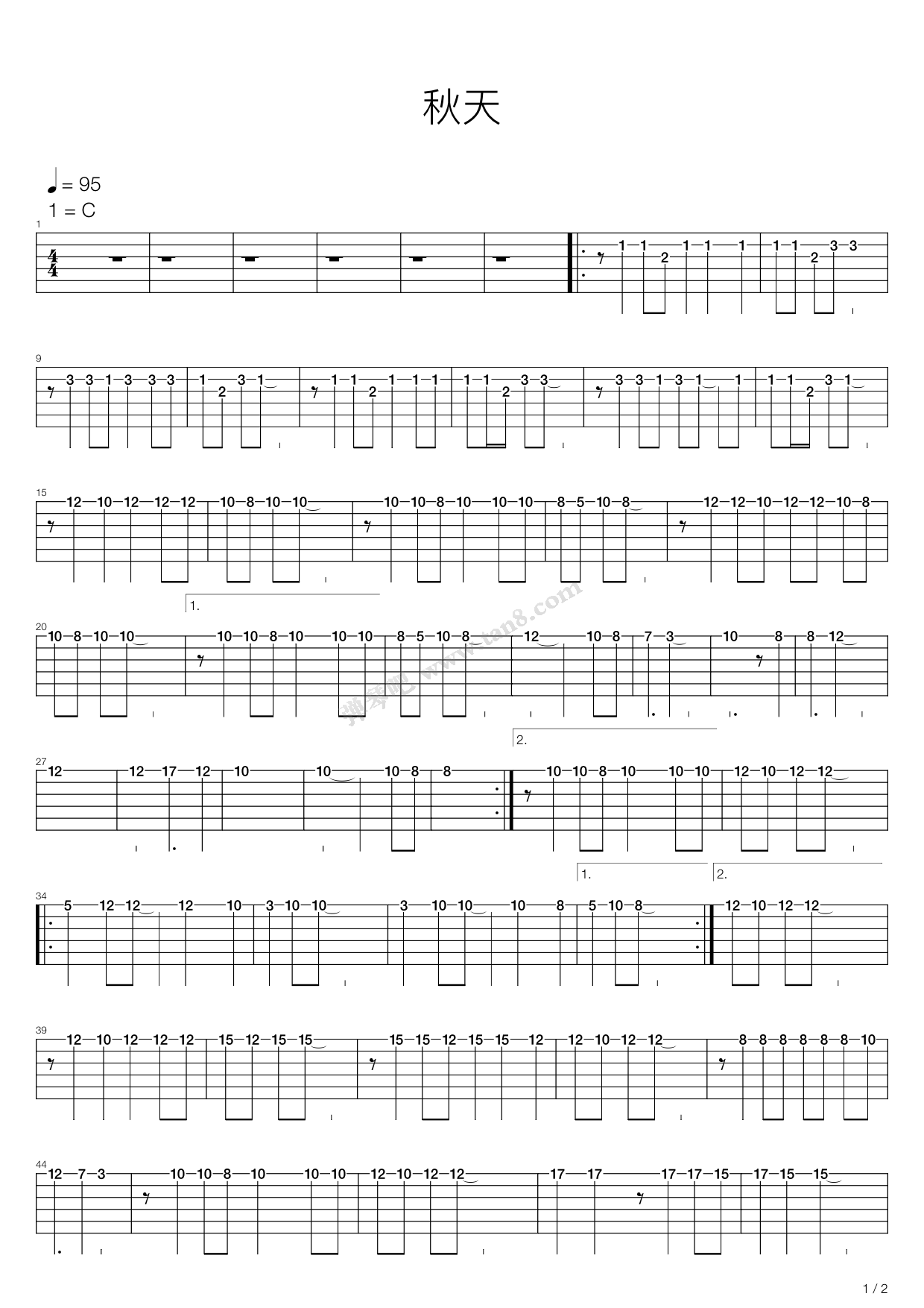 《秋天》吉他谱-C大调音乐网