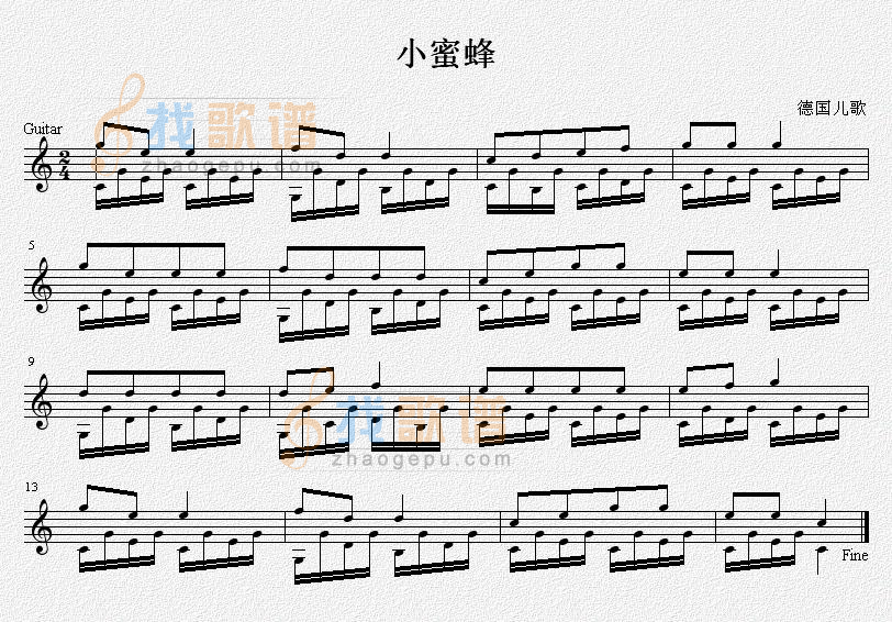 《小蜜蜂（古典吉他练习曲）五线谱》吉他谱-C大调音乐网