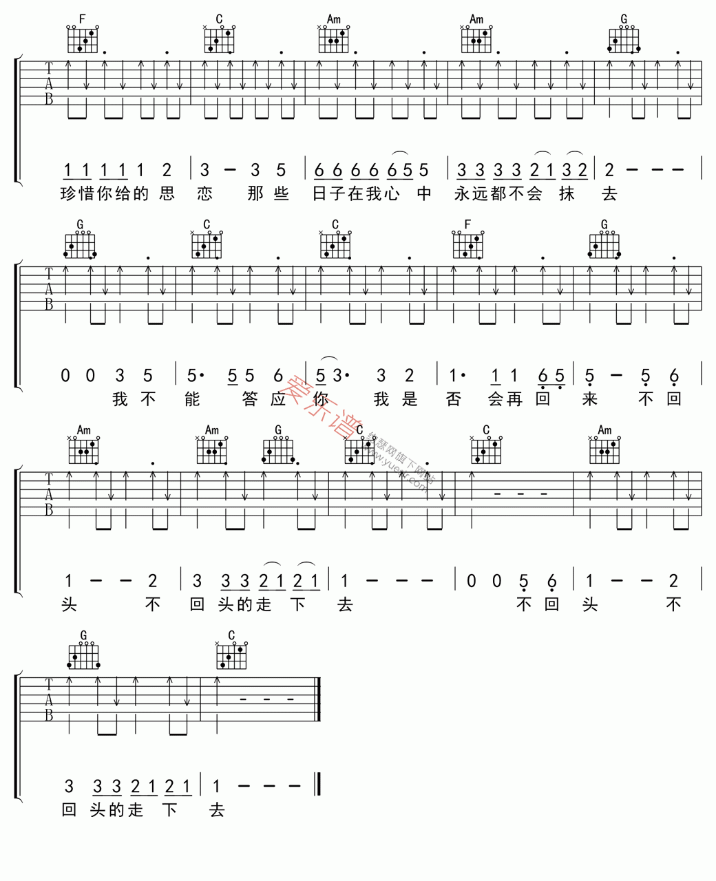 《张震岳《再见》》吉他谱-C大调音乐网