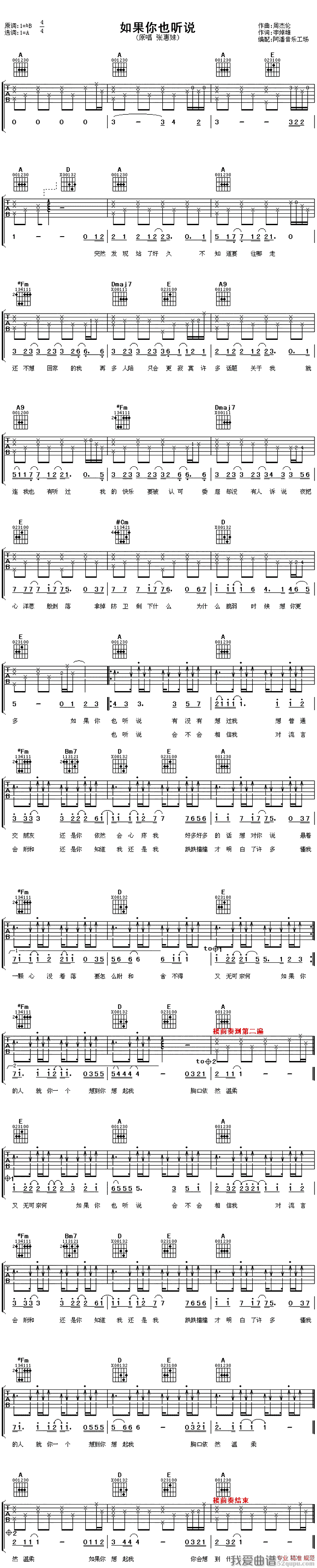 《张惠妹 - 如果你也听说吉他乐谱》吉他谱-C大调音乐网