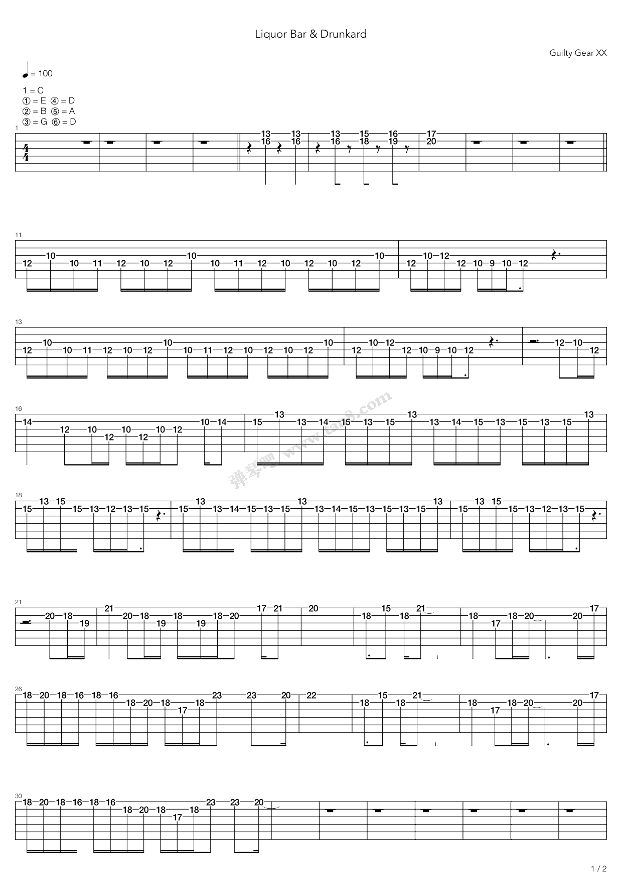 《Liquor Bar Drunkard》吉他谱-C大调音乐网