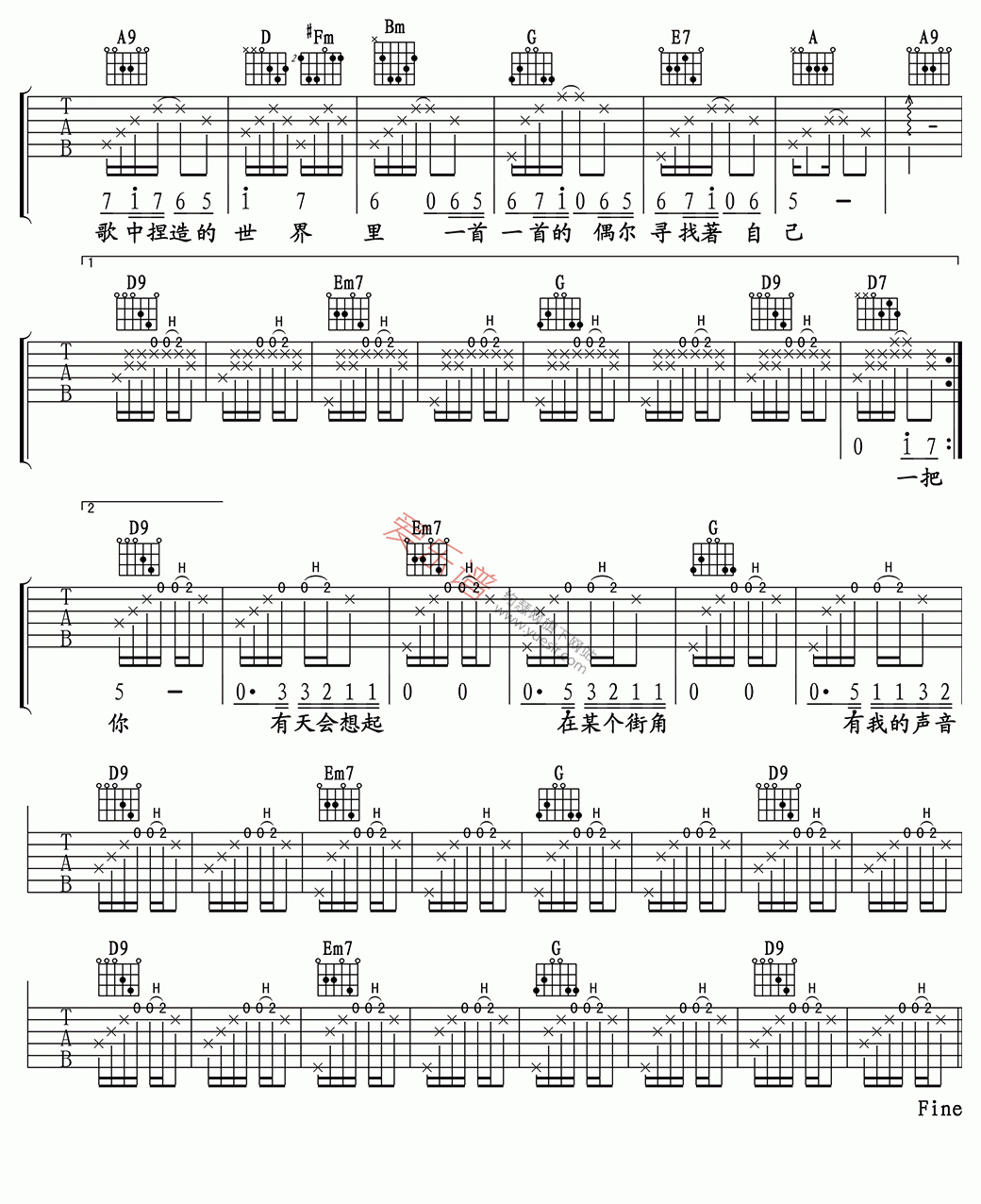 《迪克牛仔《街角的Guitar Man》》吉他谱-C大调音乐网