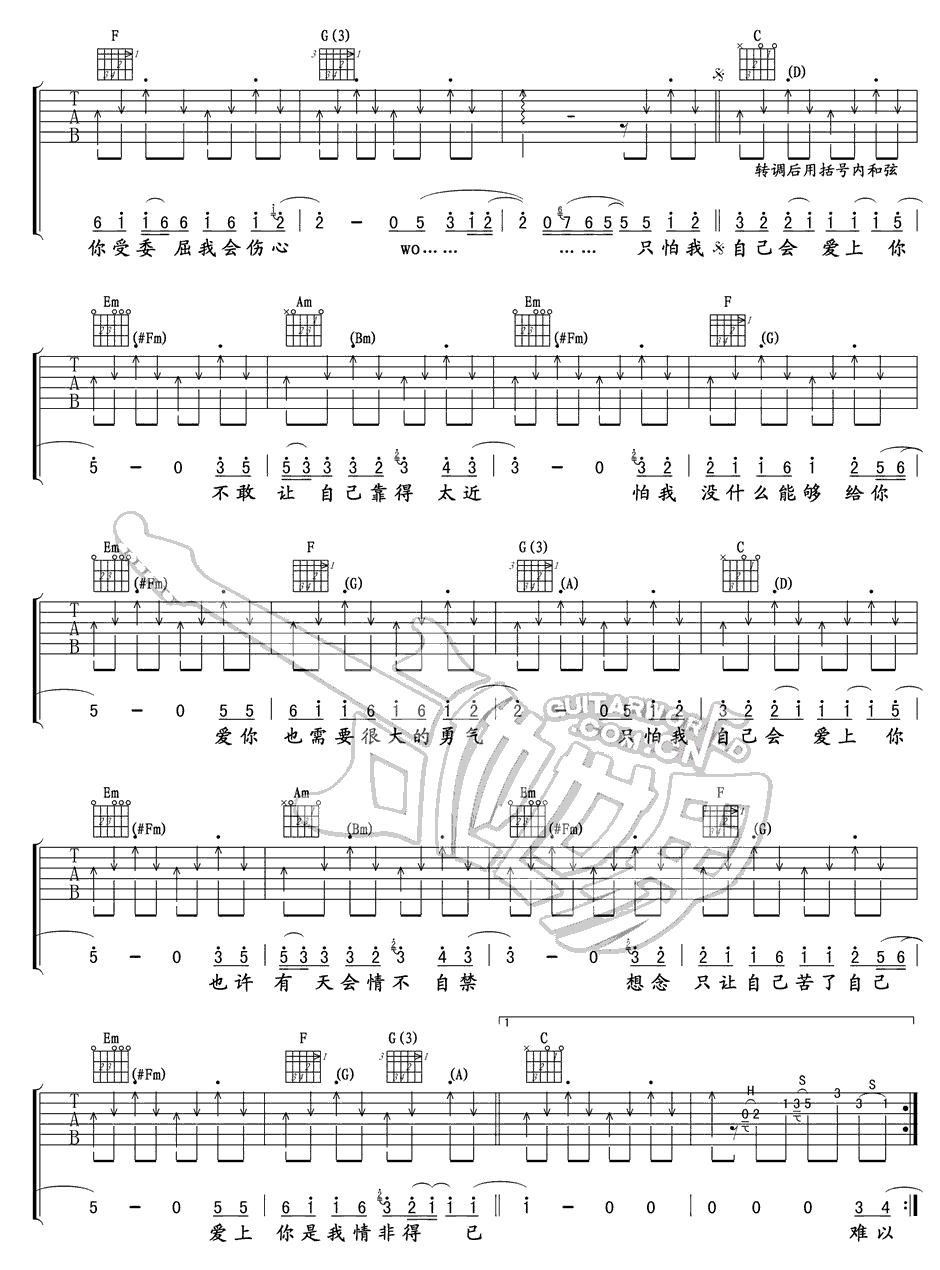《情非得已吉他谱_情非得已吉他六线谱下载》吉他谱-C大调音乐网