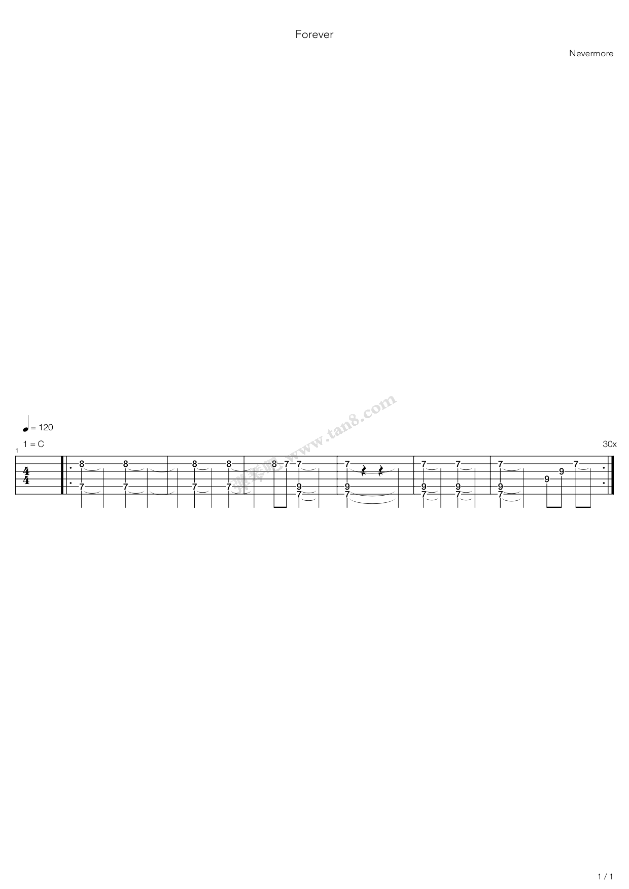 《Nevermore》吉他谱-C大调音乐网