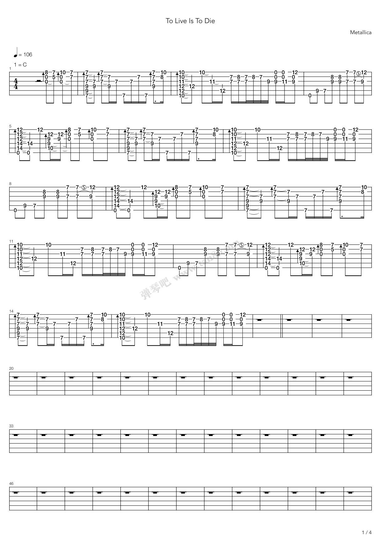 《To Live Is To Die Live》吉他谱-C大调音乐网
