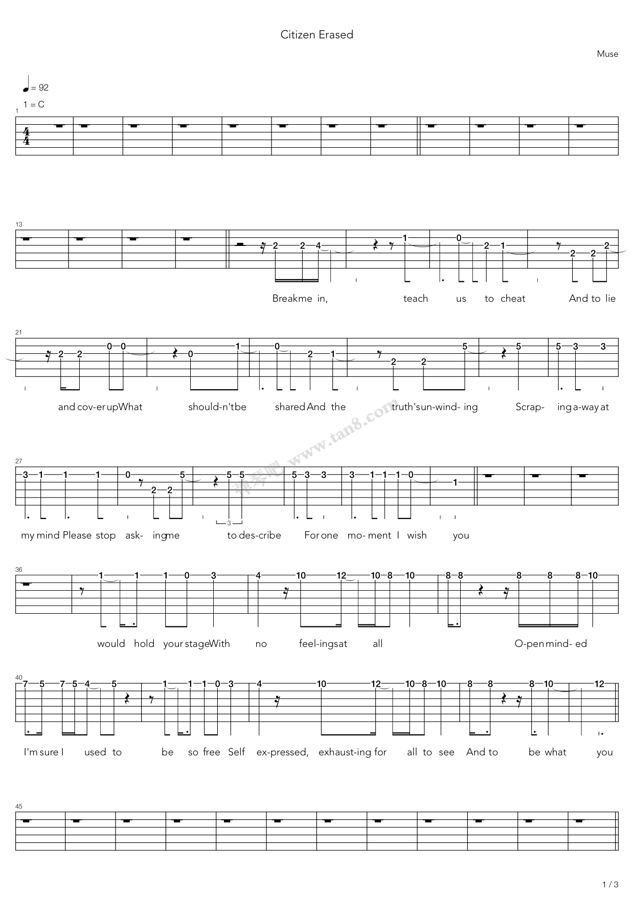 《Citizen Erased》吉他谱-C大调音乐网