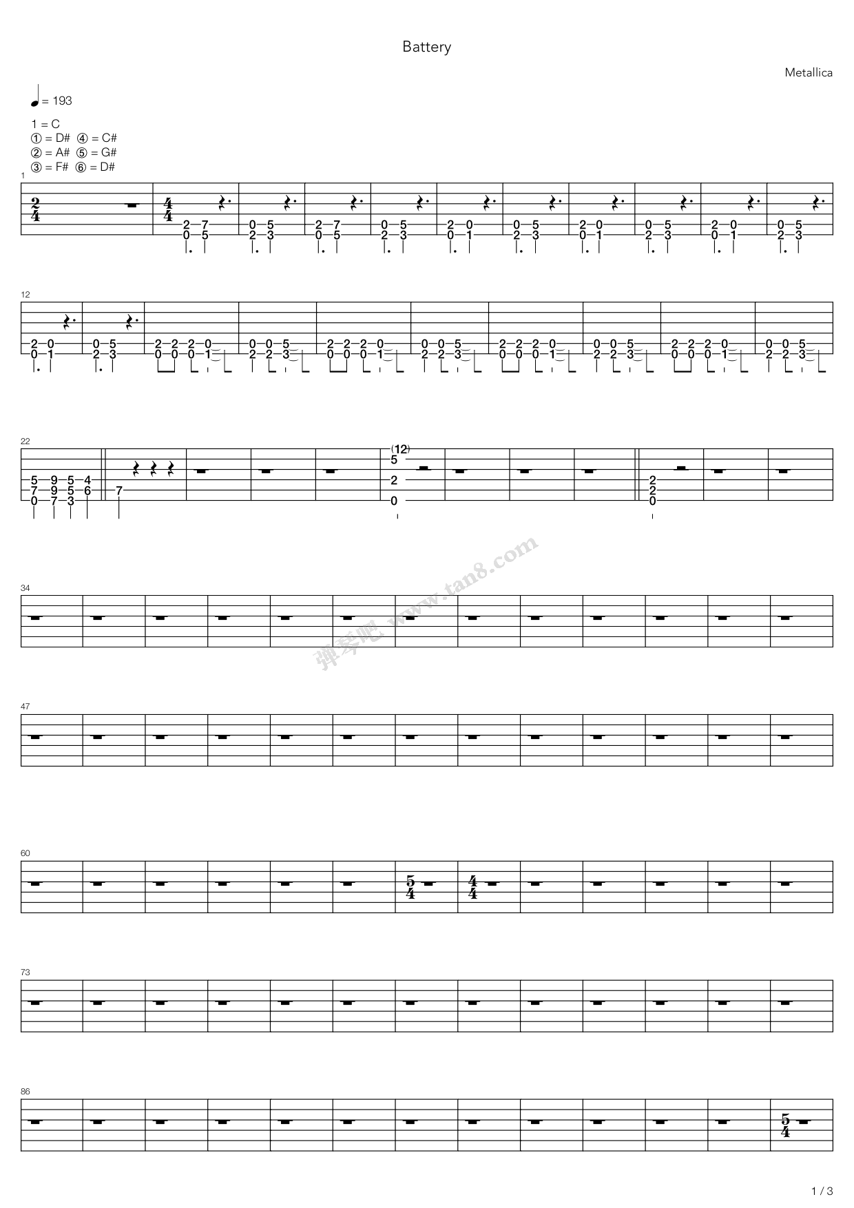 《Battery(10)》吉他谱-C大调音乐网
