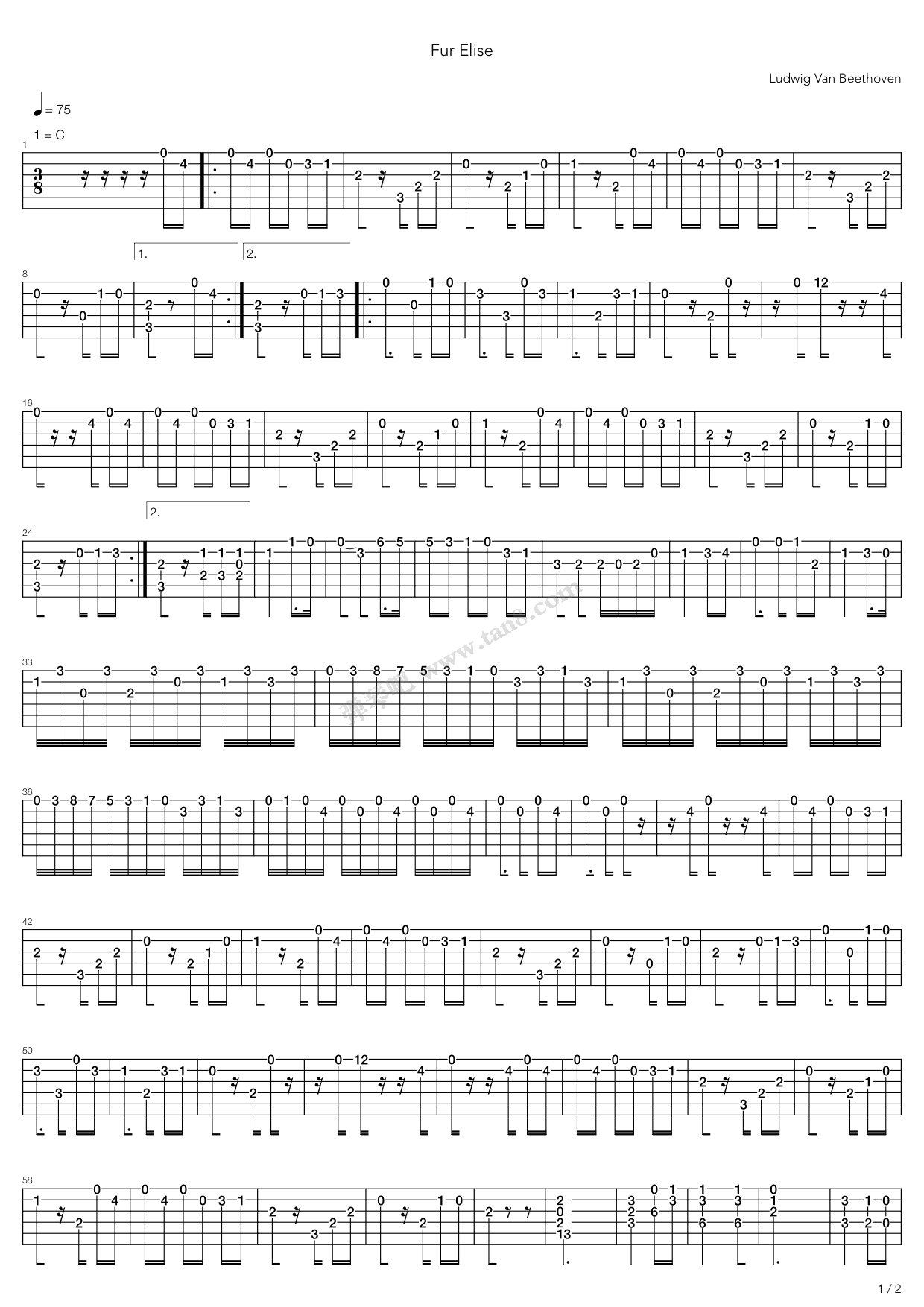 《Für Elise (5)》吉他谱-C大调音乐网